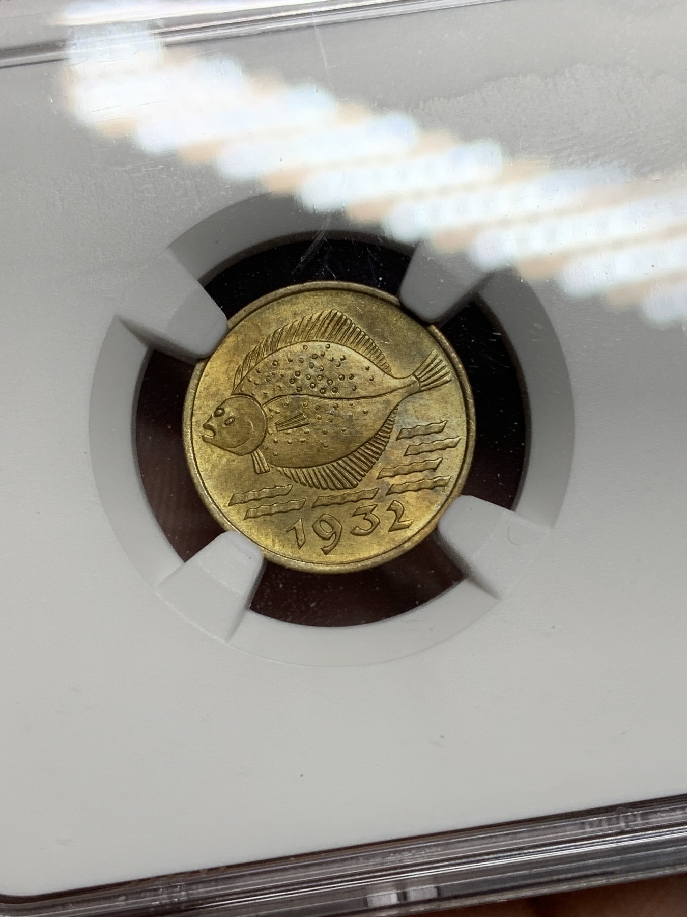 《竞宝斋》第192场-周日，周一 2场 (全场包邮) NGC MS65 1932年但泽自由港5芬尼 鱼币系列好品甚少 去年稀奇一枚63分成交600元