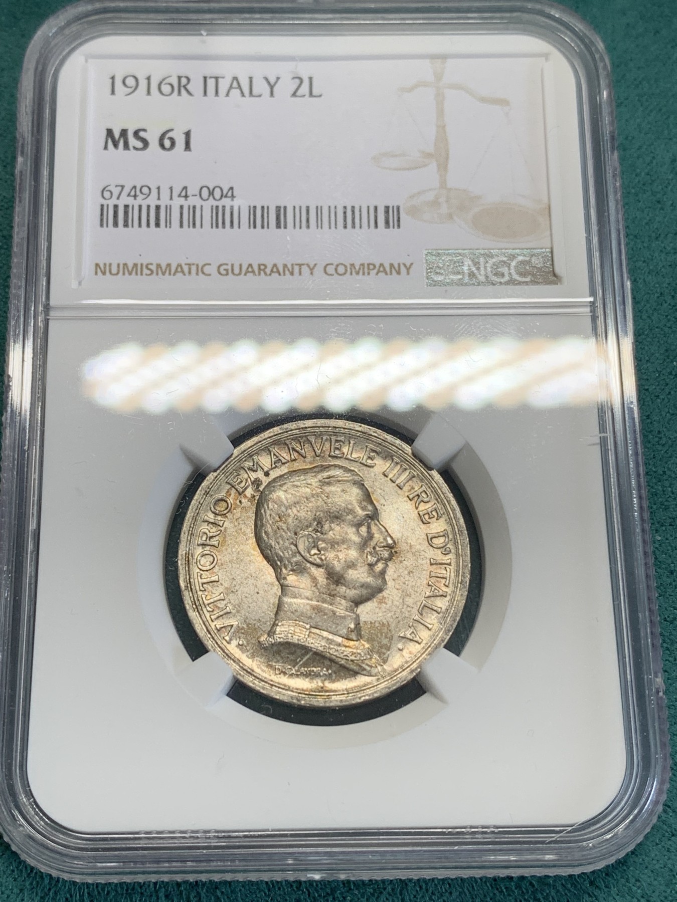 《竞宝斋》第192场-周日，周一 2场 (全场包邮) NGC-MS61 意大利 1916年 马车2里拉 银币