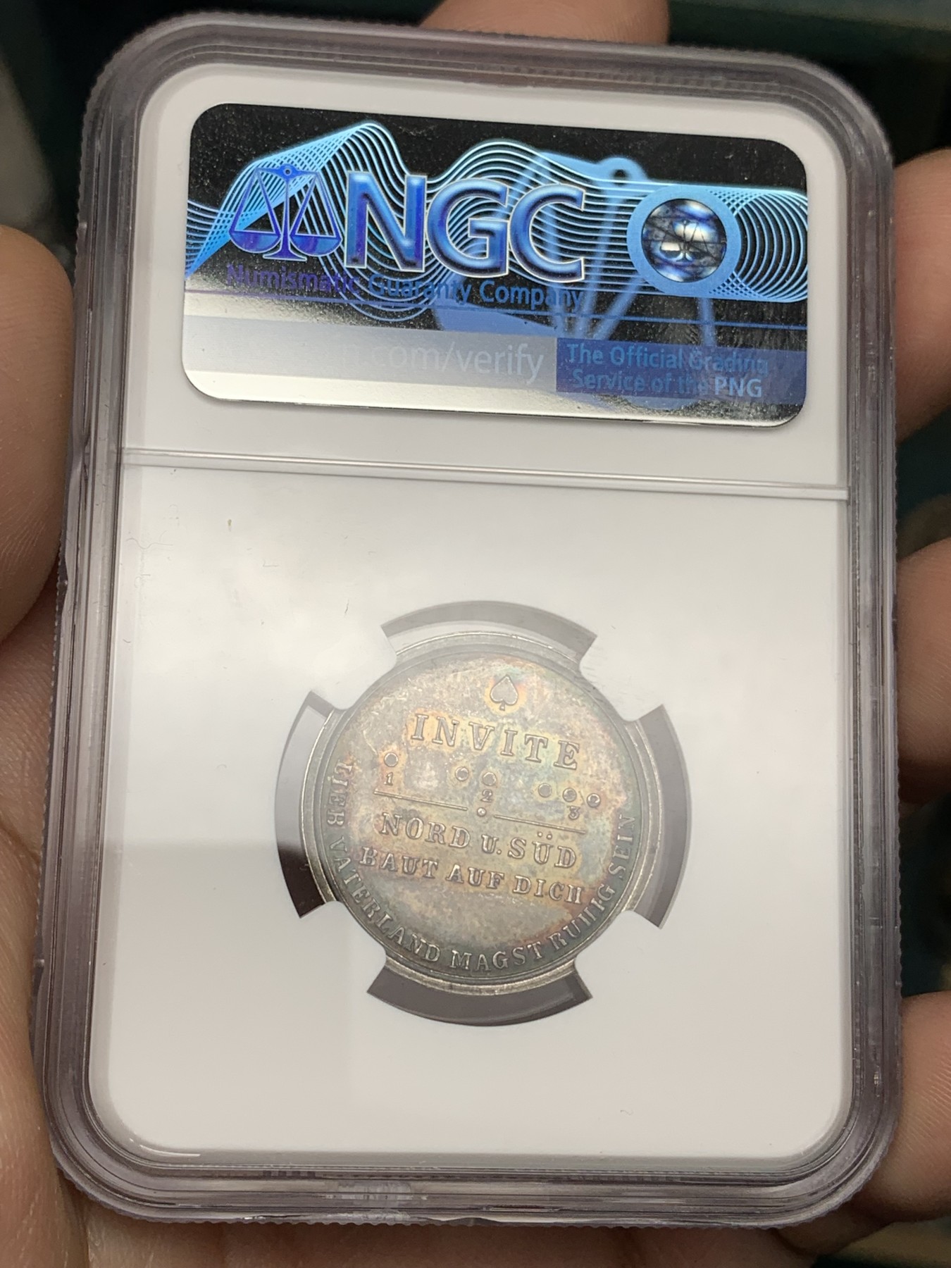 《竞宝斋》第192场-周日，周一 2场 (全场包邮) NGC MS61 德国魏森堡会战（普法战争期间的首次会战）纪念银质代币，漆黑包浆