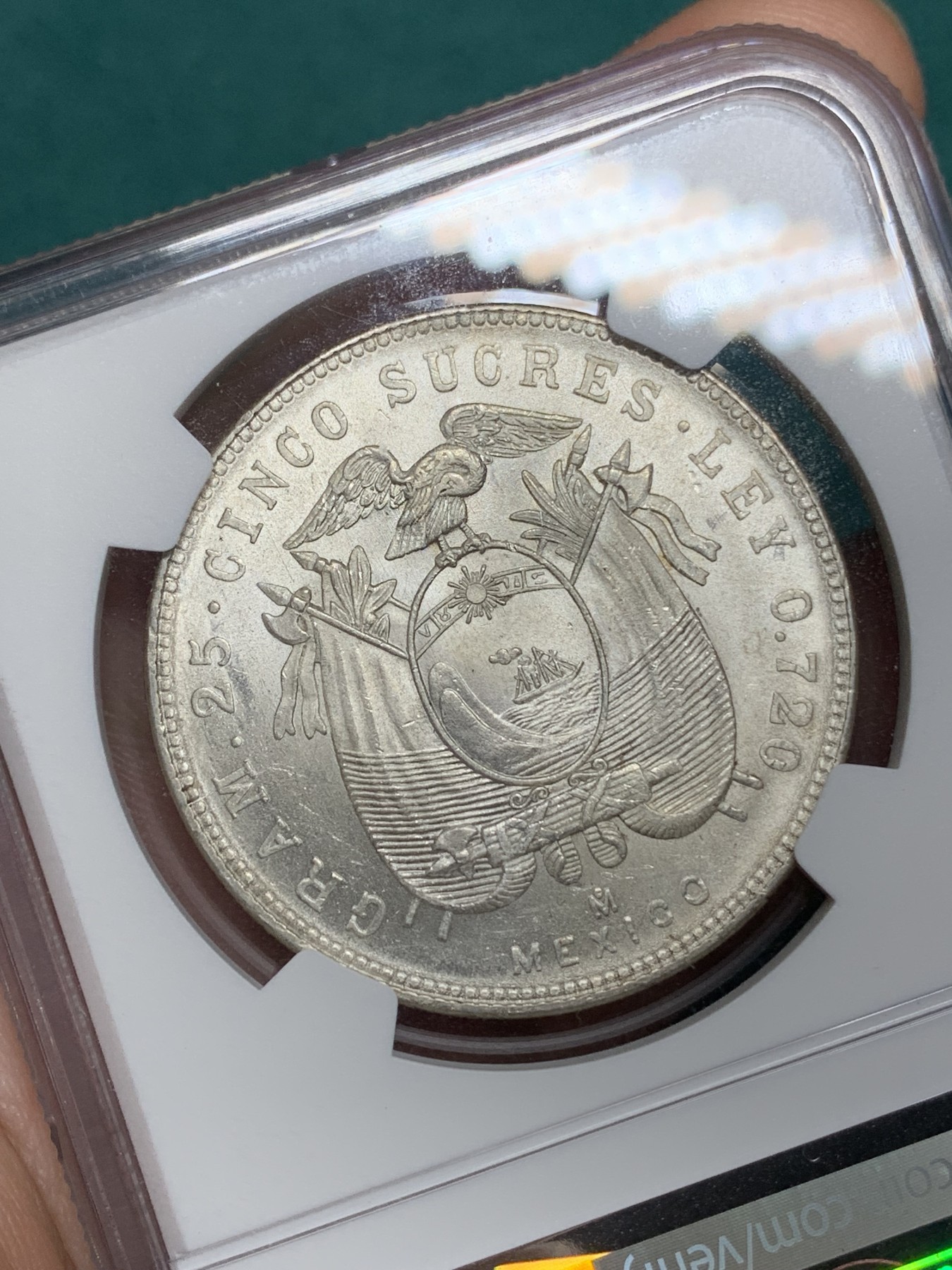 《竞宝斋》第192场-周日，周一 2场 (全场包邮) NGC-MS63 厄瓜多尔1944年5苏克雷银币 bu车轮光