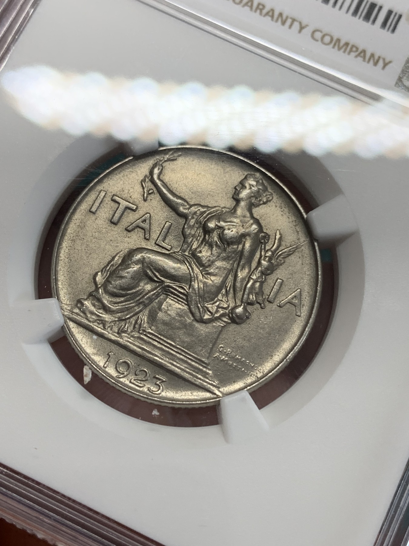 《竞宝斋》第192场-周日，周一 2场 (全场包邮) NGC MS63 高分暴光好品 意大利1923年1里拉女神坐像