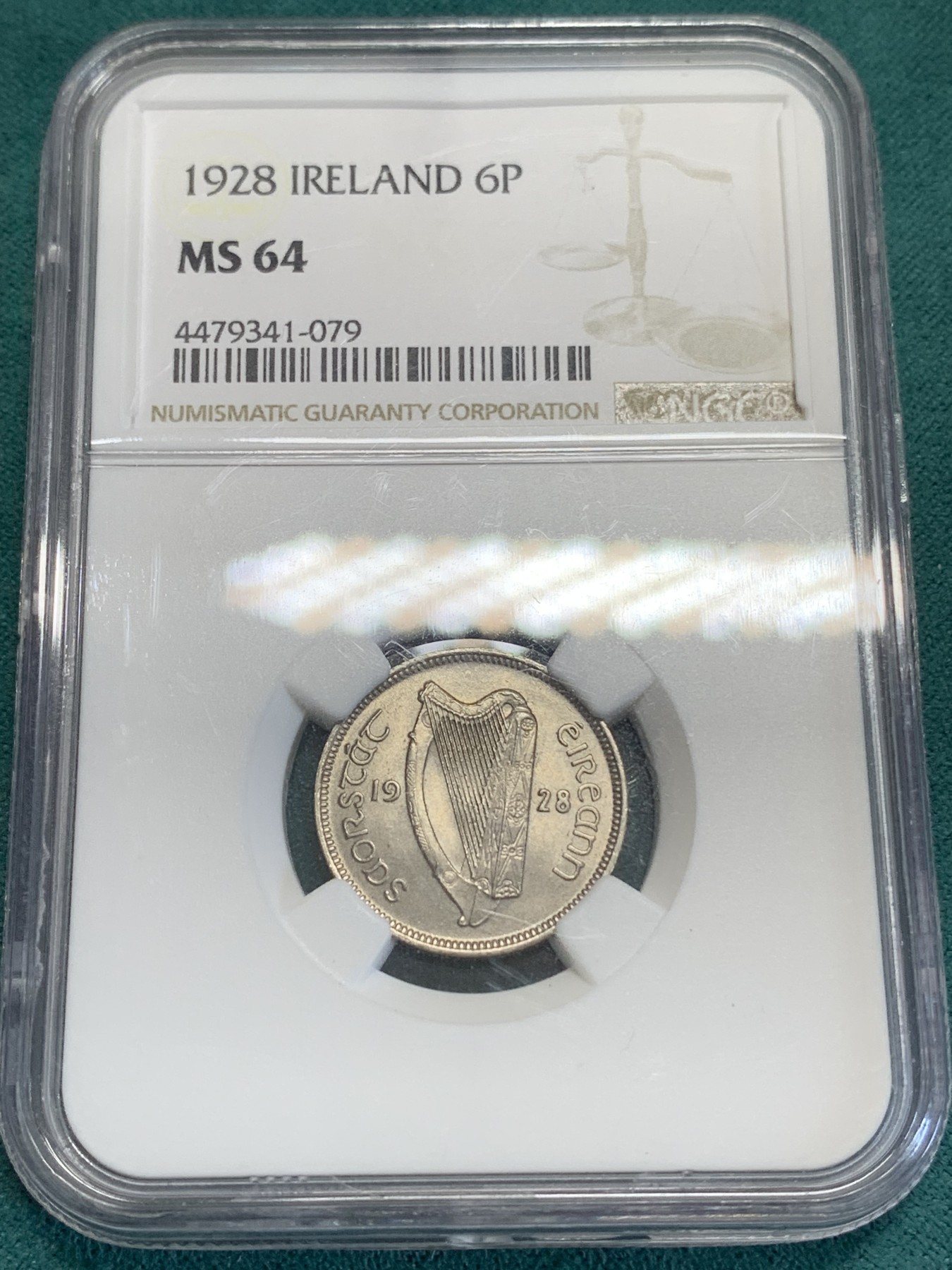 《竞宝斋》第192场-周日，周一 2场 (全场包邮) NGC-MS64  爱尔兰1928年猎犬6便士，受欢迎的爱尔兰动物系列首版，64高分好状态，凑套必备。