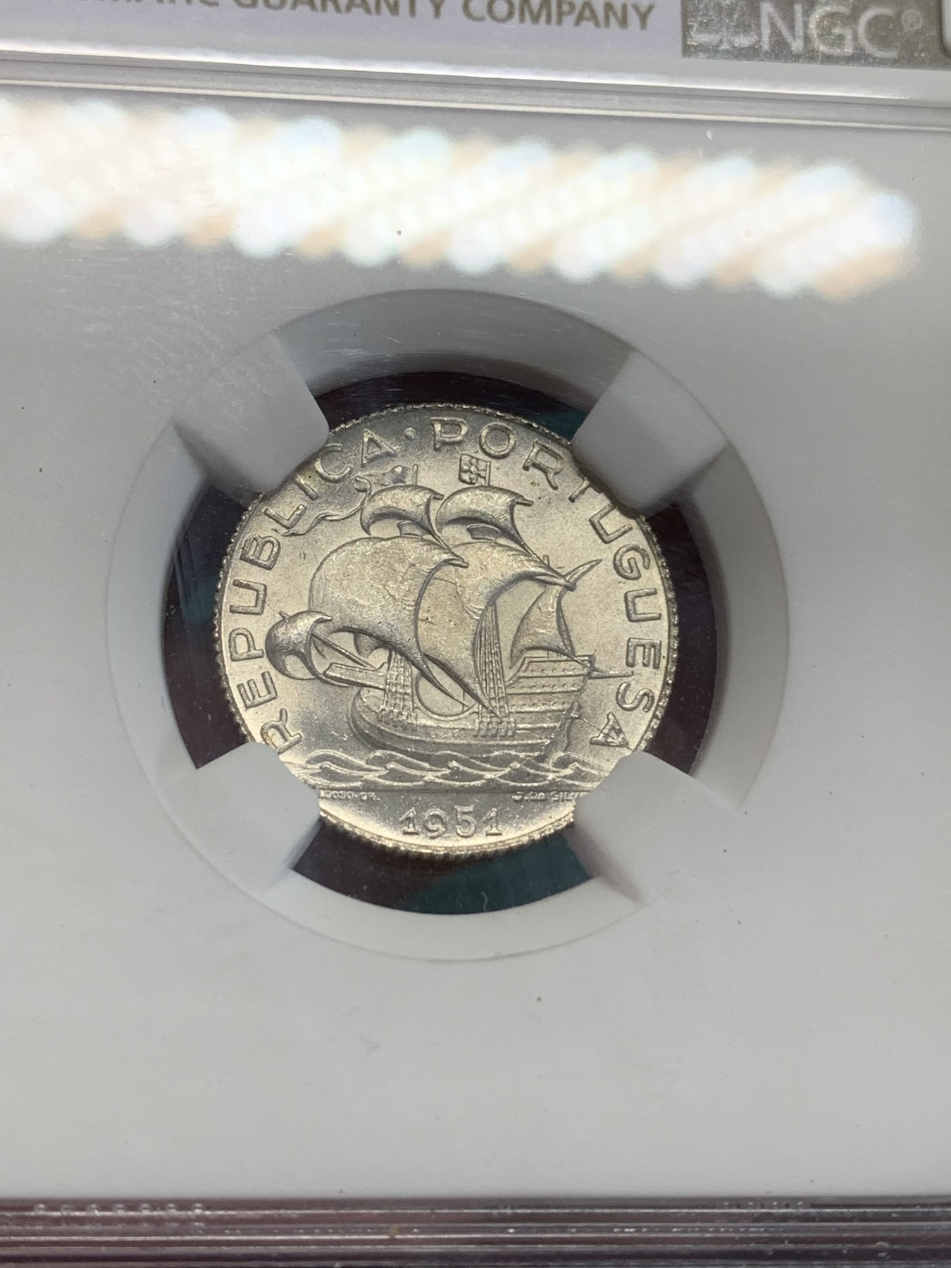 《竞宝斋》第192场-周日，周一 2场 (全场包邮) NGC MS66 葡萄牙1951大帆船 2.5埃斯库多银币