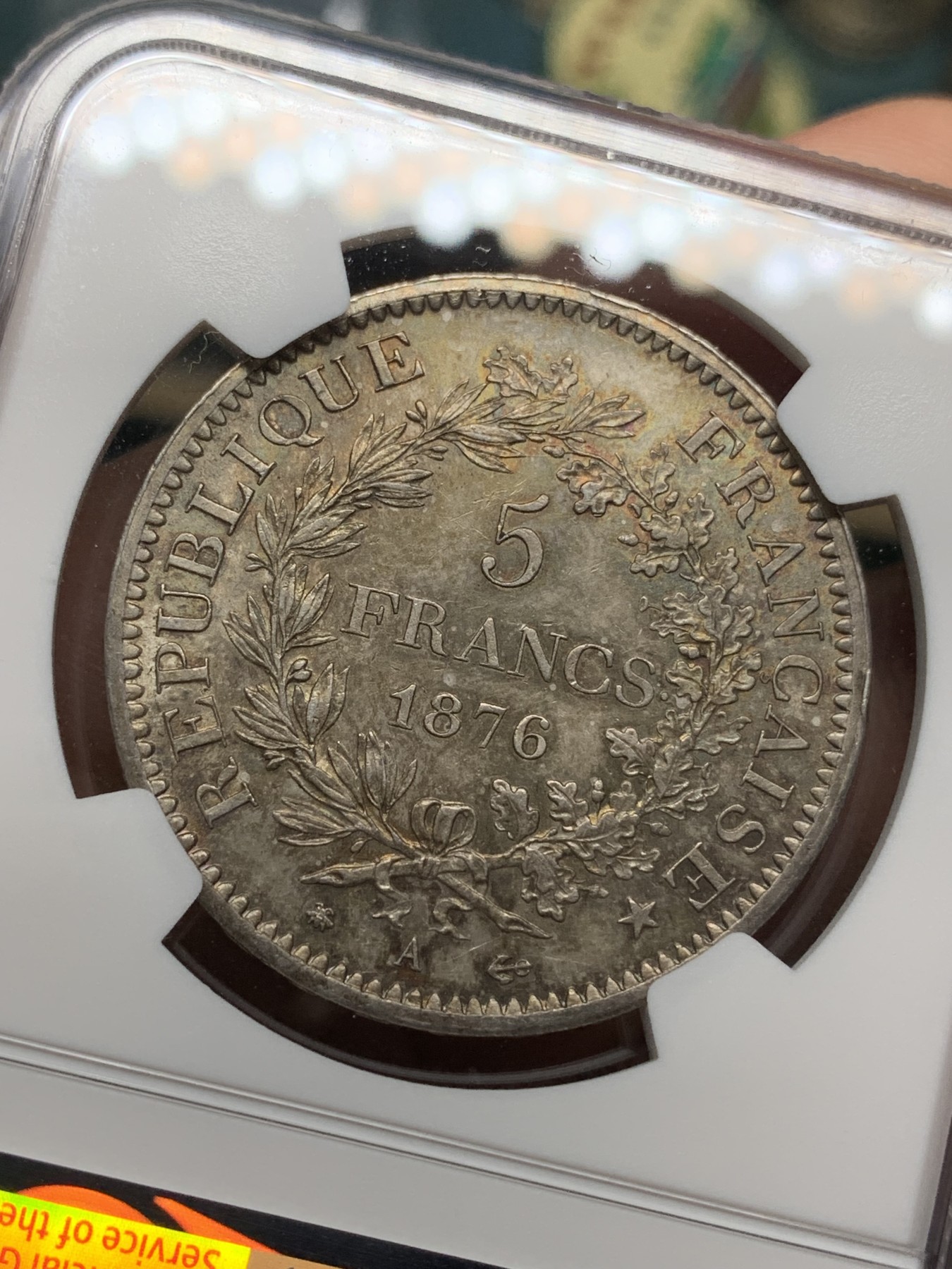 《竞宝斋》第192场-周日，周一 2场 (全场包邮) NGC UNC 法国1876年A版大力神5法郎银币