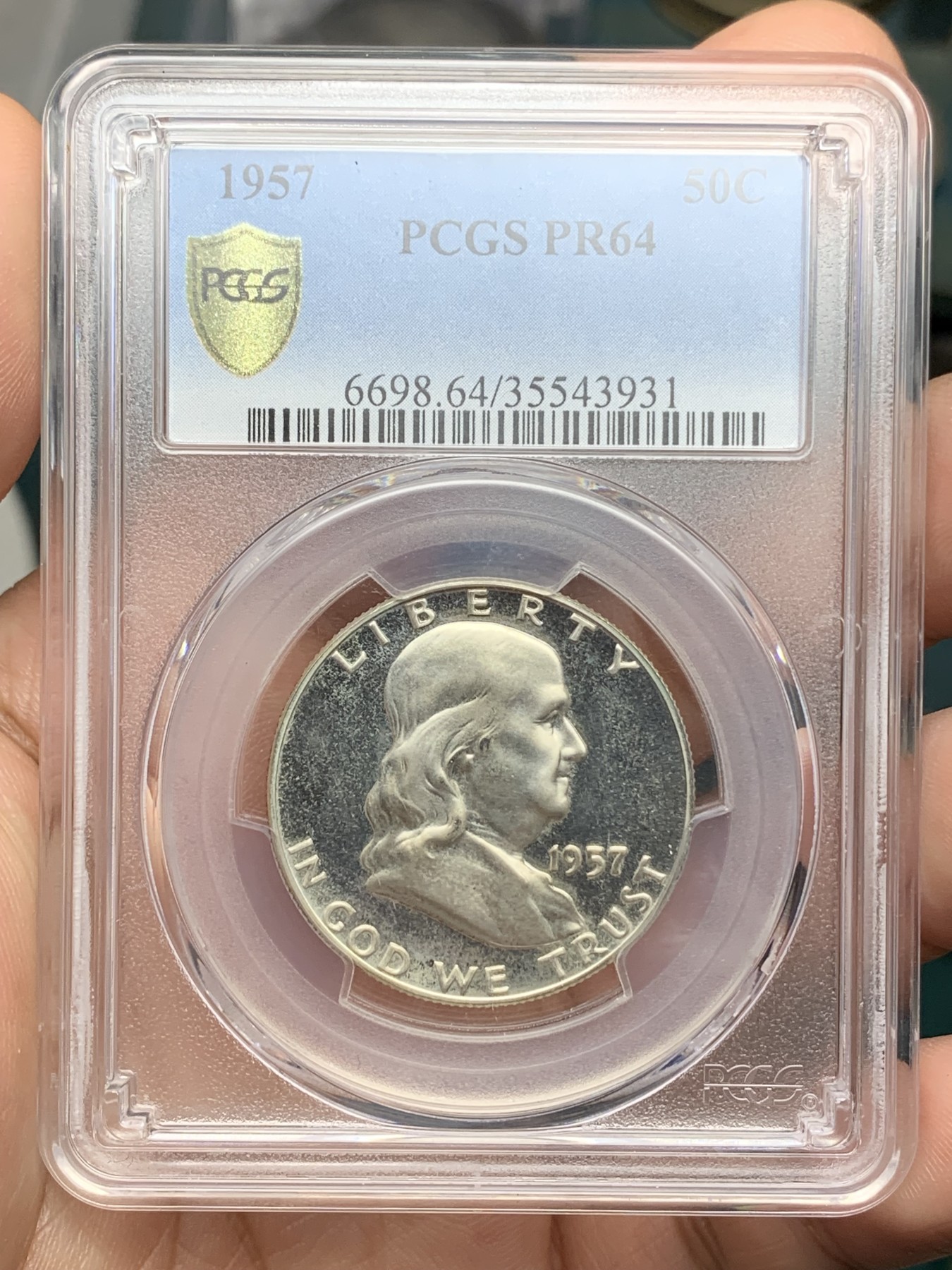 《竞宝斋》第192场-周日，周一 2场 (全场包邮) PCGS-PR64 美国 50美分 富兰克林 银币 精致币 90%银