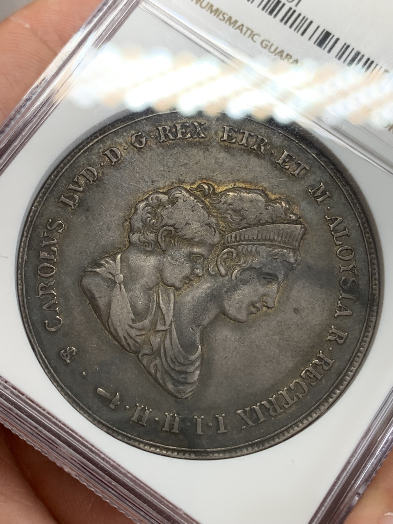 《竞宝斋》第192场-周日，周一 2场 (全场包邮) NGC-XF45 意大利托斯卡纳 1807年 10里拉 银币 酱彩黑包浆