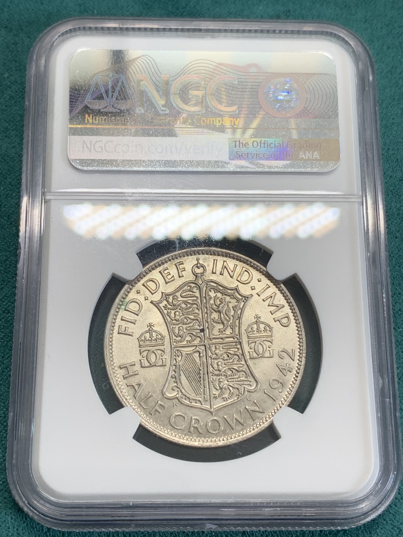 《竞宝斋》第192场-周日，周一 2场 (全场包邮) NGC MS63 英国1942年乔治六世半克朗银币