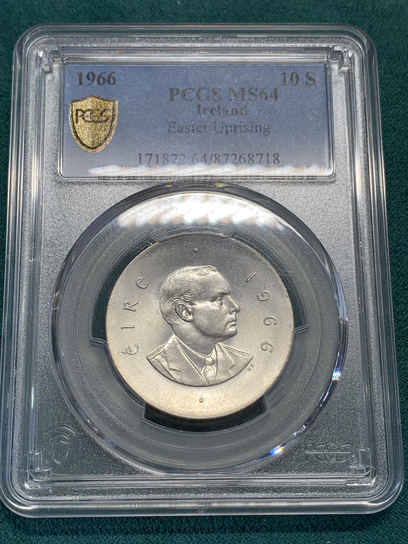 《竞宝斋》第192场-周日，周一 2场 (全场包邮) PCGS MS64 1966年爱尔兰复活节起义50周年10先令纪念银币 卷拆原光