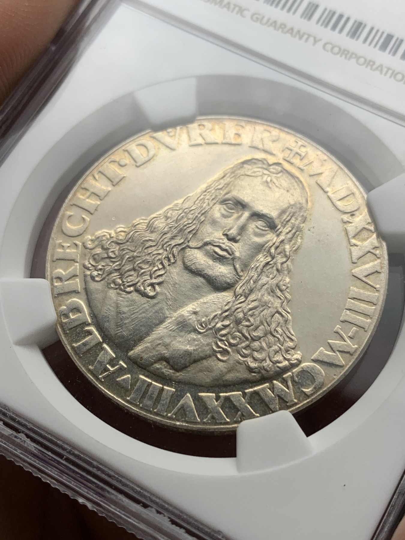 《竞宝斋》第192场-周日，周一 2场 (全场包邮) NGC MS62 德国1928画家丢勒镜面底板银章背面少见