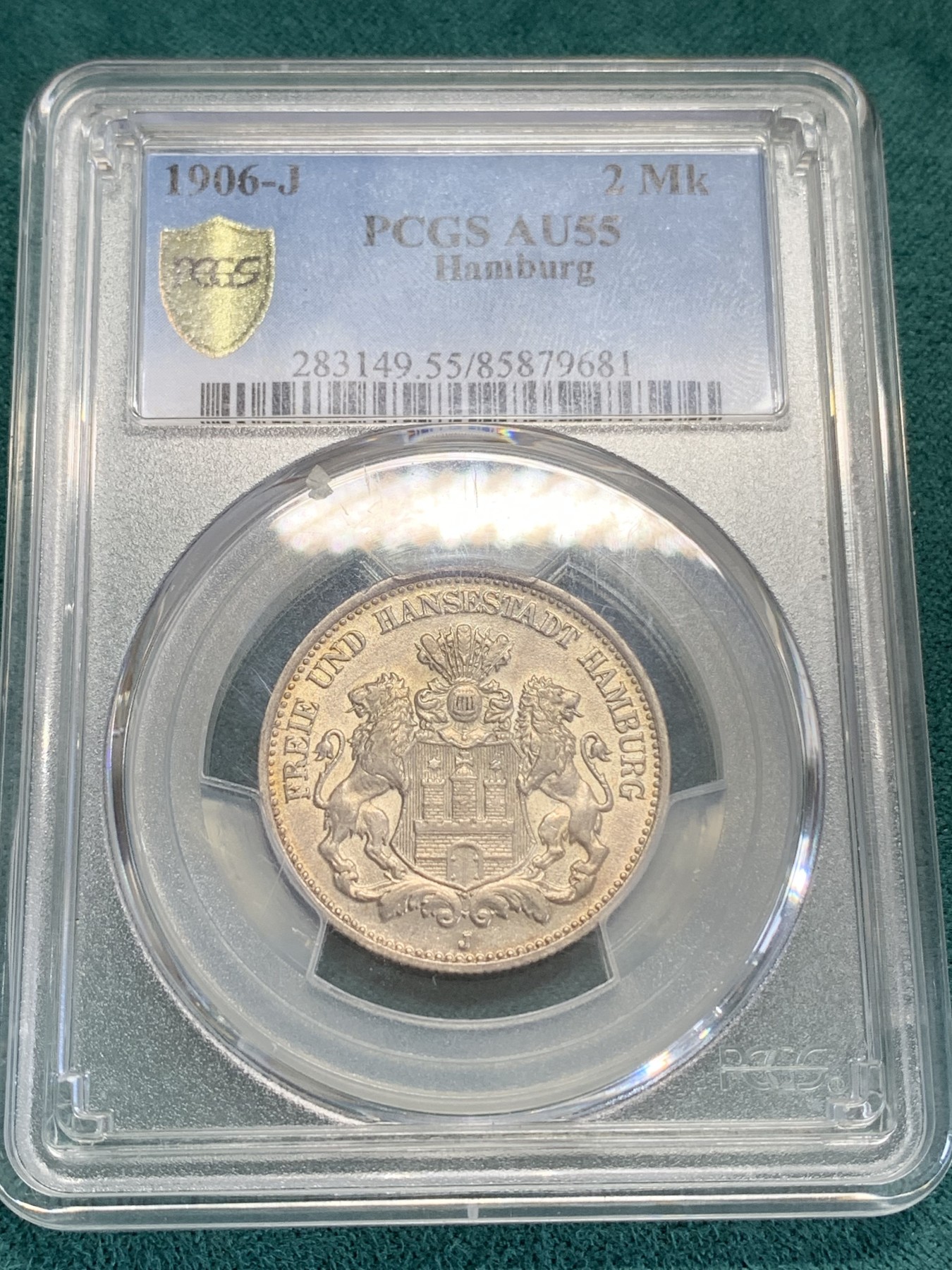 《竞宝斋》第192场-周日，周一 2场 (全场包邮) PCGS-AU55   德国1906年双狮2马克银币