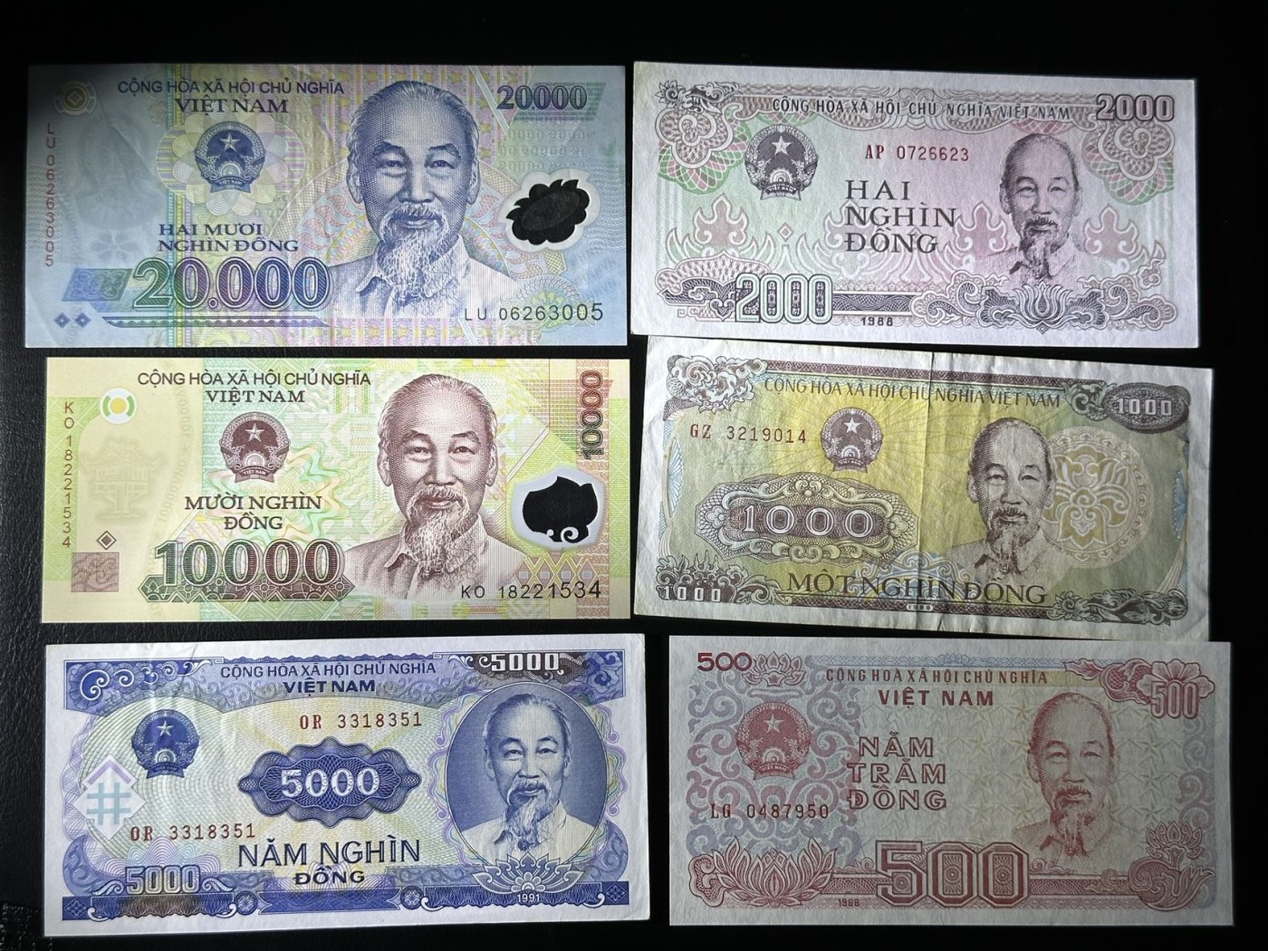 八月最后一场，第十五期大拍 越南盾小全套一组6张，品相不错