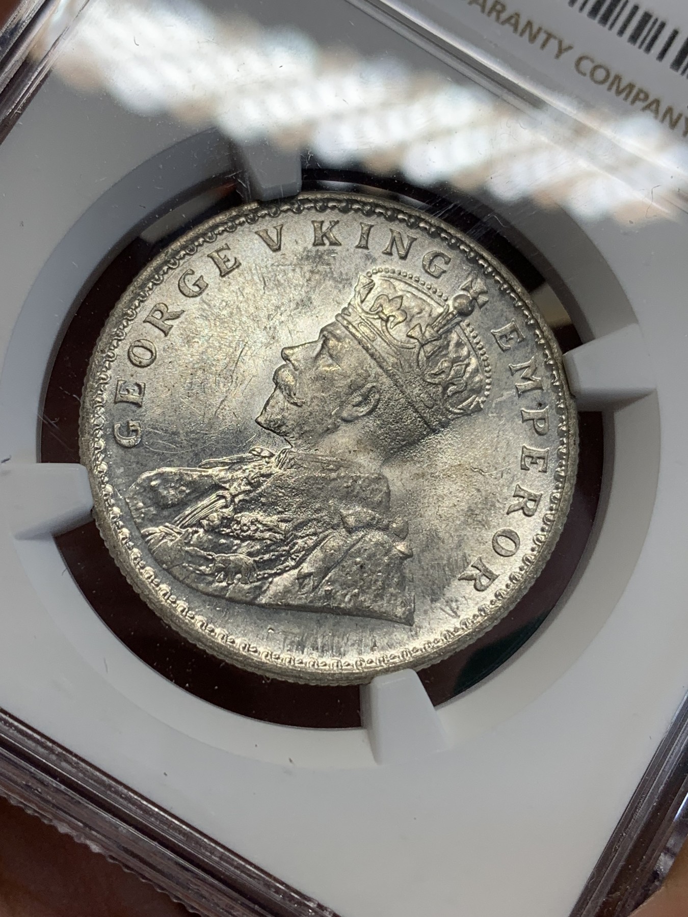 《竞宝斋》第192场-周日，周一 2场 (全场包邮) NGC MS62 印度乔五1918C 1卢比银币