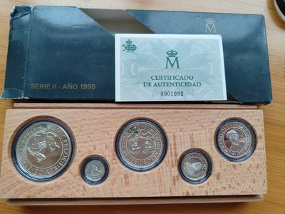 道一币馆币章第十场 - 实木盒证 西班牙1990年哥伦布发现美洲大陆500年系列精制银币五枚套