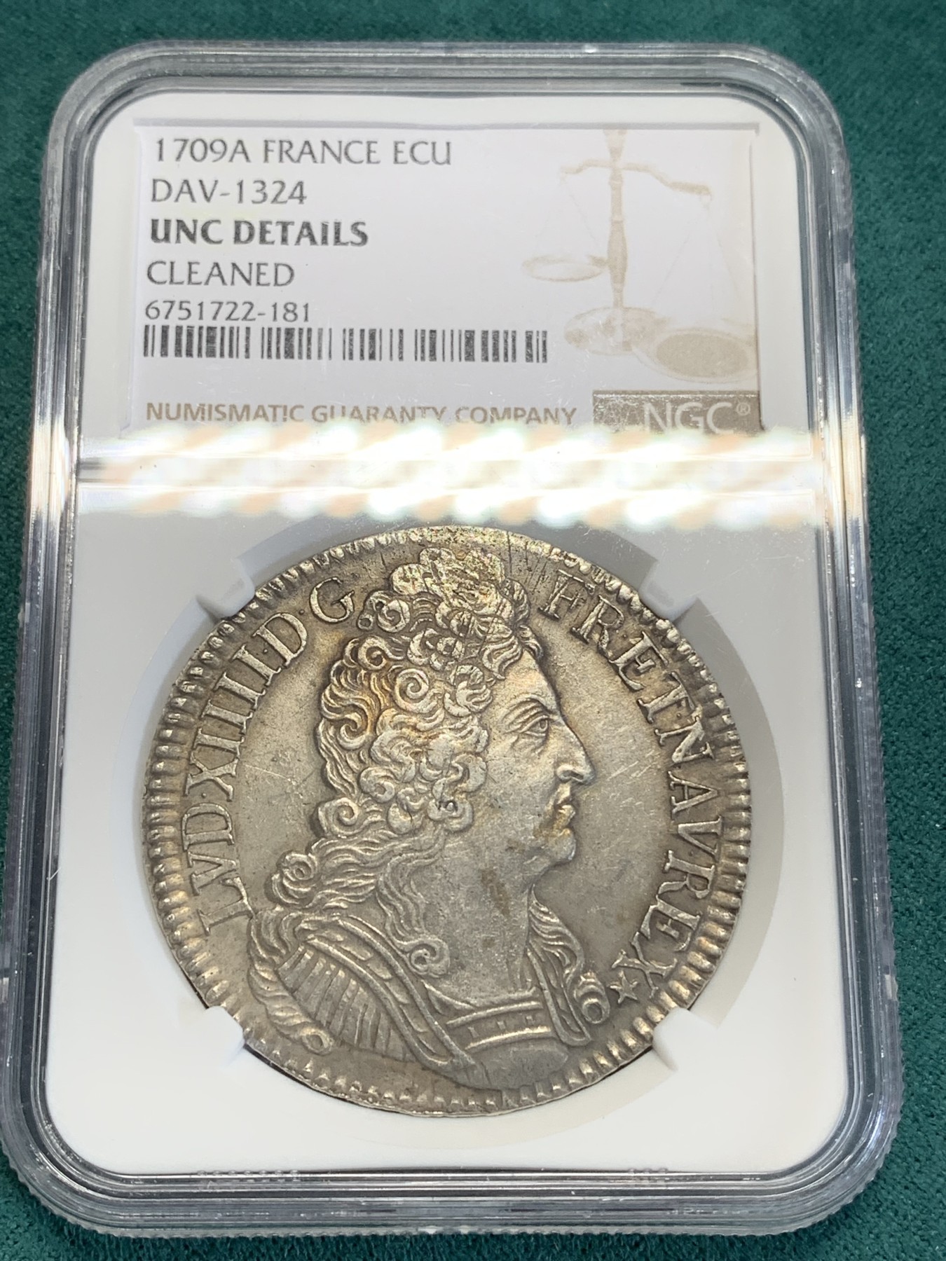 《竞宝斋》第193场-周日，周一 2场 (全场包邮) NGC UNC 法国 1709年 路易十四 太阳王 埃居大银币