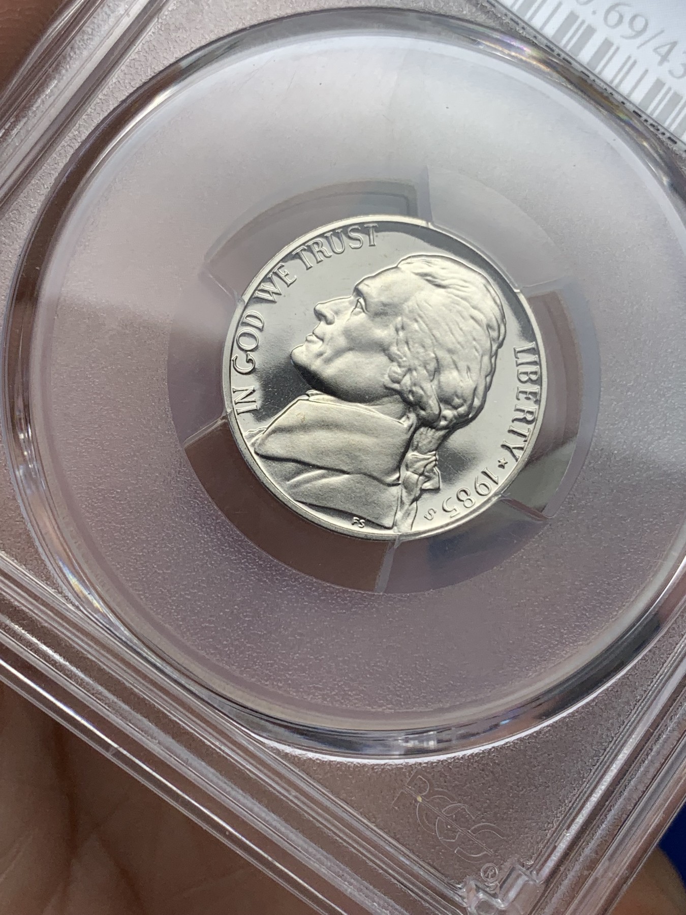 《竞宝斋》第193场-周日，周一 2场 (全场包邮) PCGS-PF69CA 1985年美国S版杰斐逊5分，69分罕见超高分
