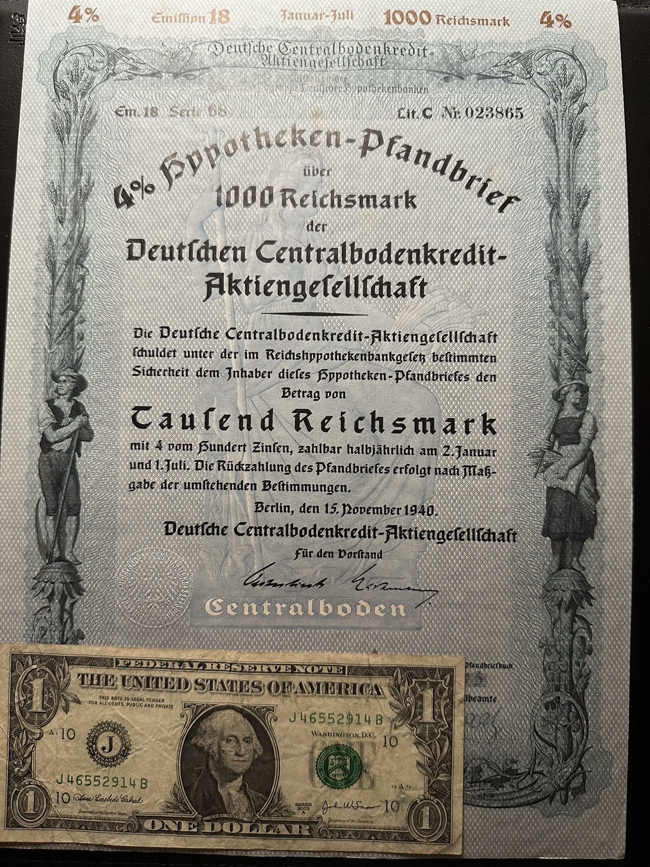 八月最后一场，第十五期大拍 超级大票幅，1000德国马克，满版水印，超级精美