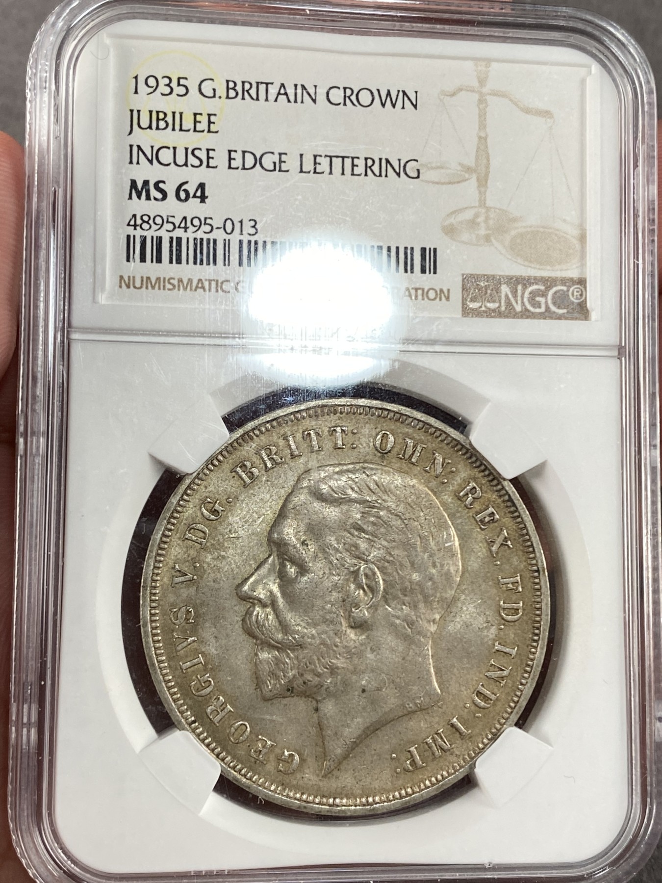 万国钱币拍卖第015期（奢华币章第二季） NGC MS64 1935年英国乔治五世1克朗马剑大银币