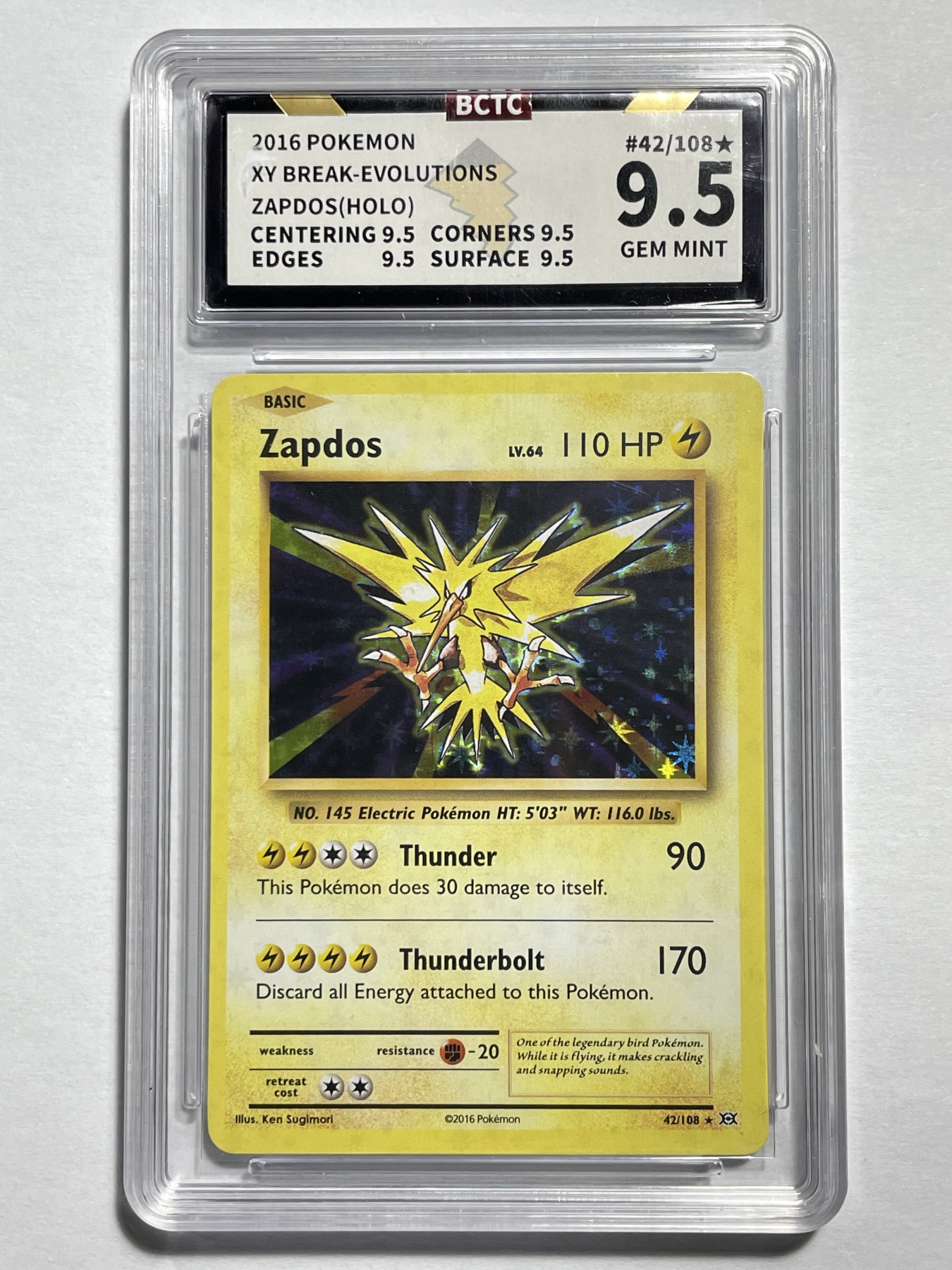 【德藏】卡牌拍卖第2期-宝可梦 Pokémon TCG专场 全场包邮 英文 2016年 闪电鸟 HOLO闪卡 保粹 9.5