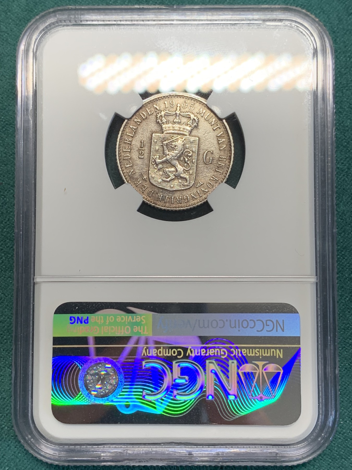《竞宝斋》第193场-周日，周一 2场 (全场包邮) NGC-AUD 荷兰 1905年 威廉明娜萝莉头1/2G 银币 盘发头少见