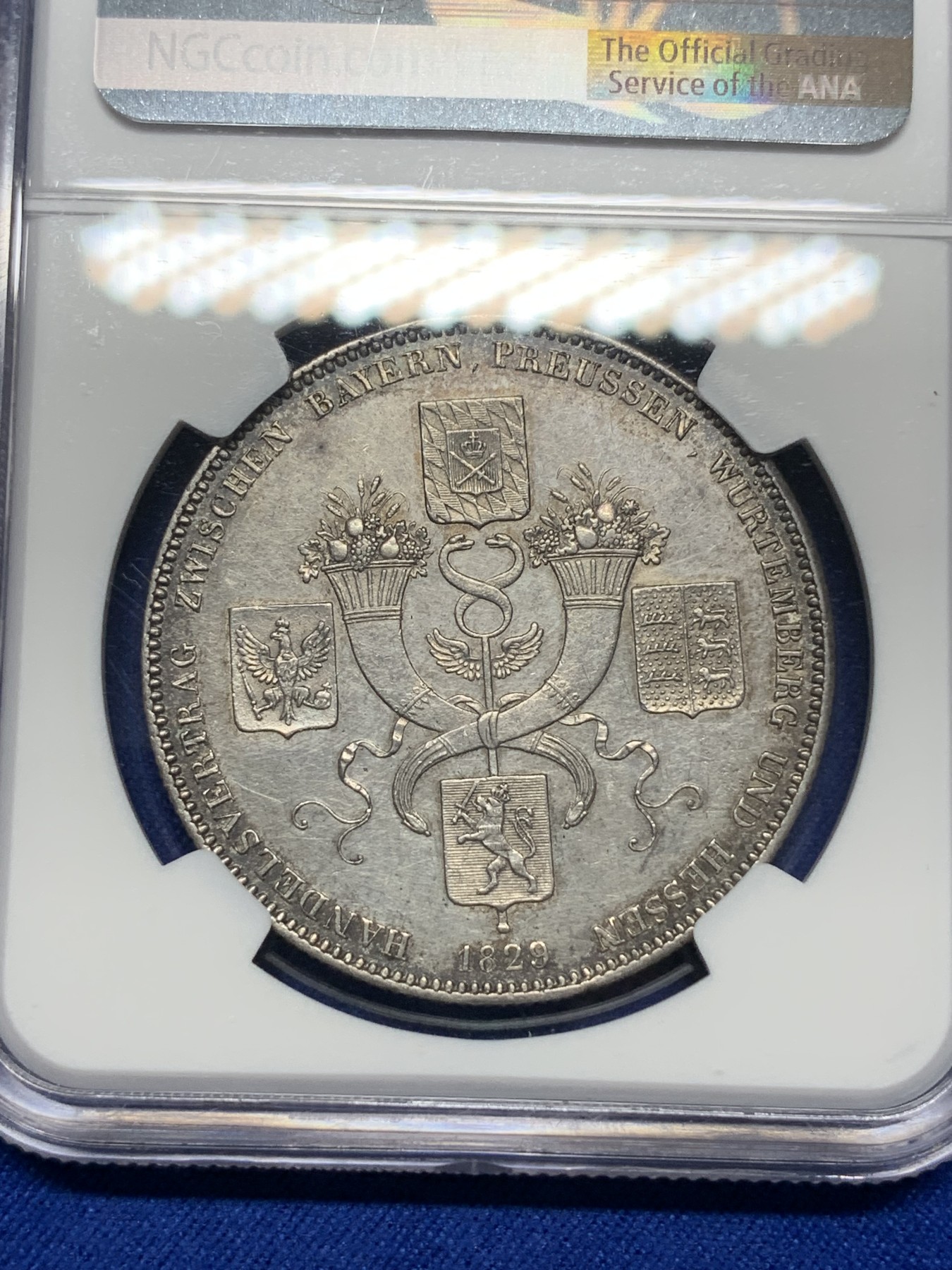 《竞宝斋》第193场-周日，周一 2场 (全场包邮) NGC UNC 德国 巴伐利亚  1829年 通商条约纪念泰勒 少见品种 细节保存的很不错