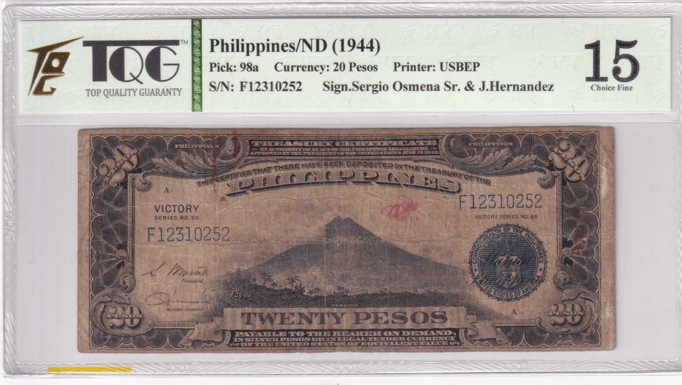 乐淘淘纸币精选 第17期  【F12310252】菲律宾1944年纸币 20比索 TQG15