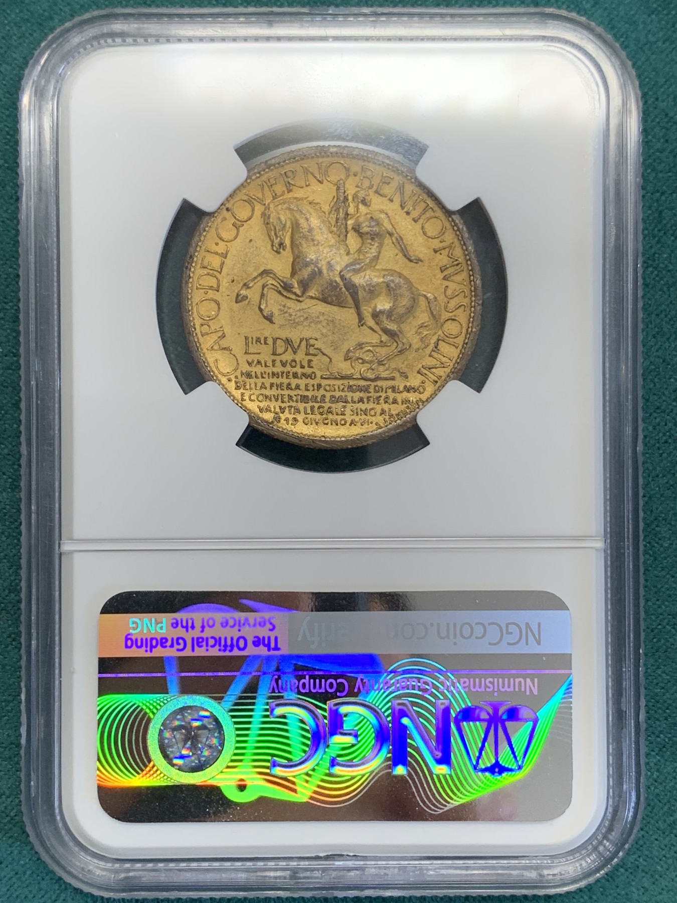 《竞宝斋》第193场-周日，周一 2场 (全场包邮) NGC-UNC 意大利 1928年 米兰世博会铜镀金2里拉 镀金样币