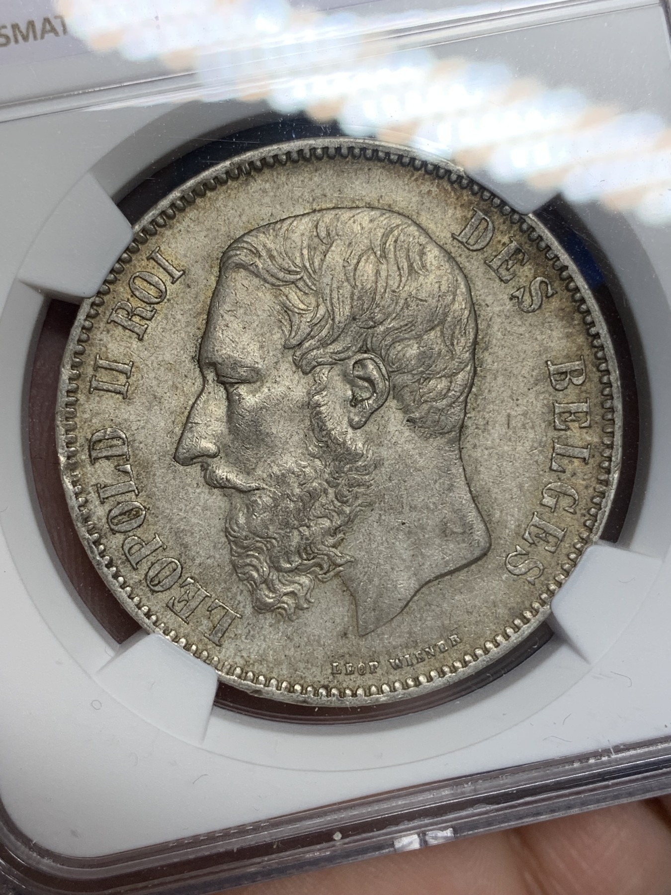 《竞宝斋》第193场-周日，周一 2场 (全场包邮) NGC-MS62 比利时 1870年 利奥波德二世 5法郎银币 原味黄油老包浆