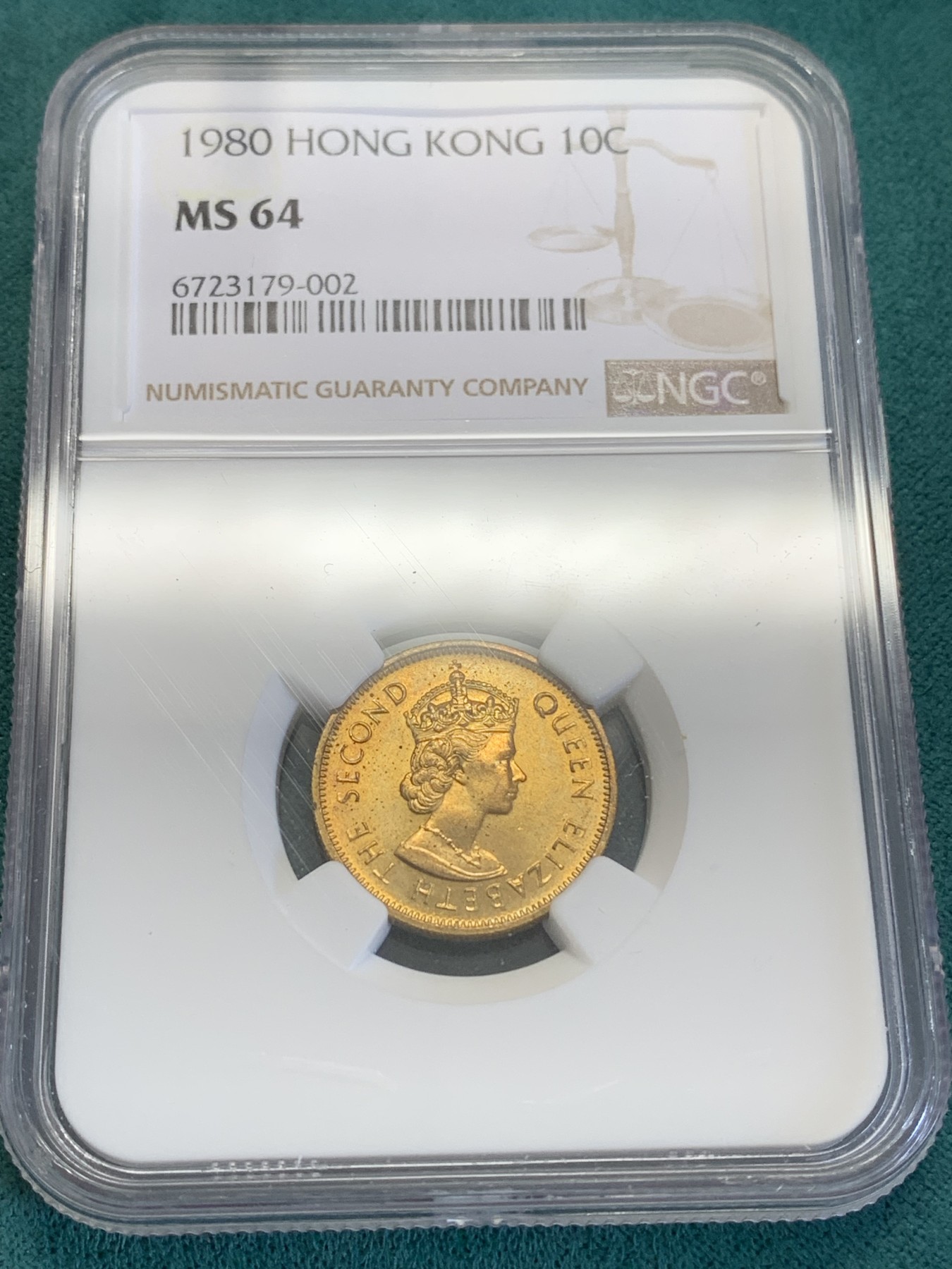 《竞宝斋》第193场-周日，周一 2场 (全场包邮) NGC-MS64中国 香港1980年黄铜一豪特年，特年多见背面带胶，带分的不多见