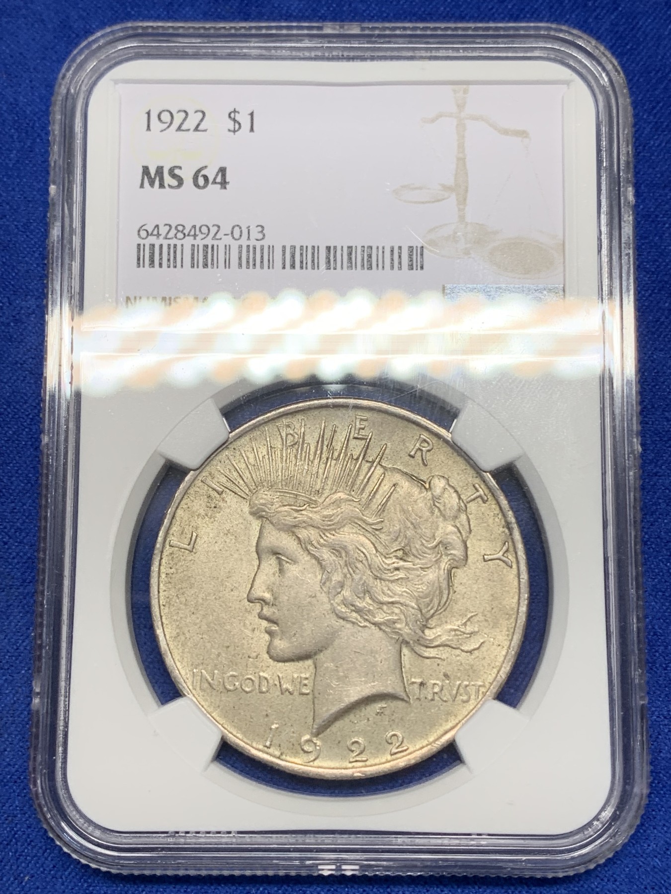 《竞宝斋》第193场-周日，周一 2场 (全场包邮) NGC-MS64 美国1922年 和平鸽 1美元 大银币 黄绿五彩包浆