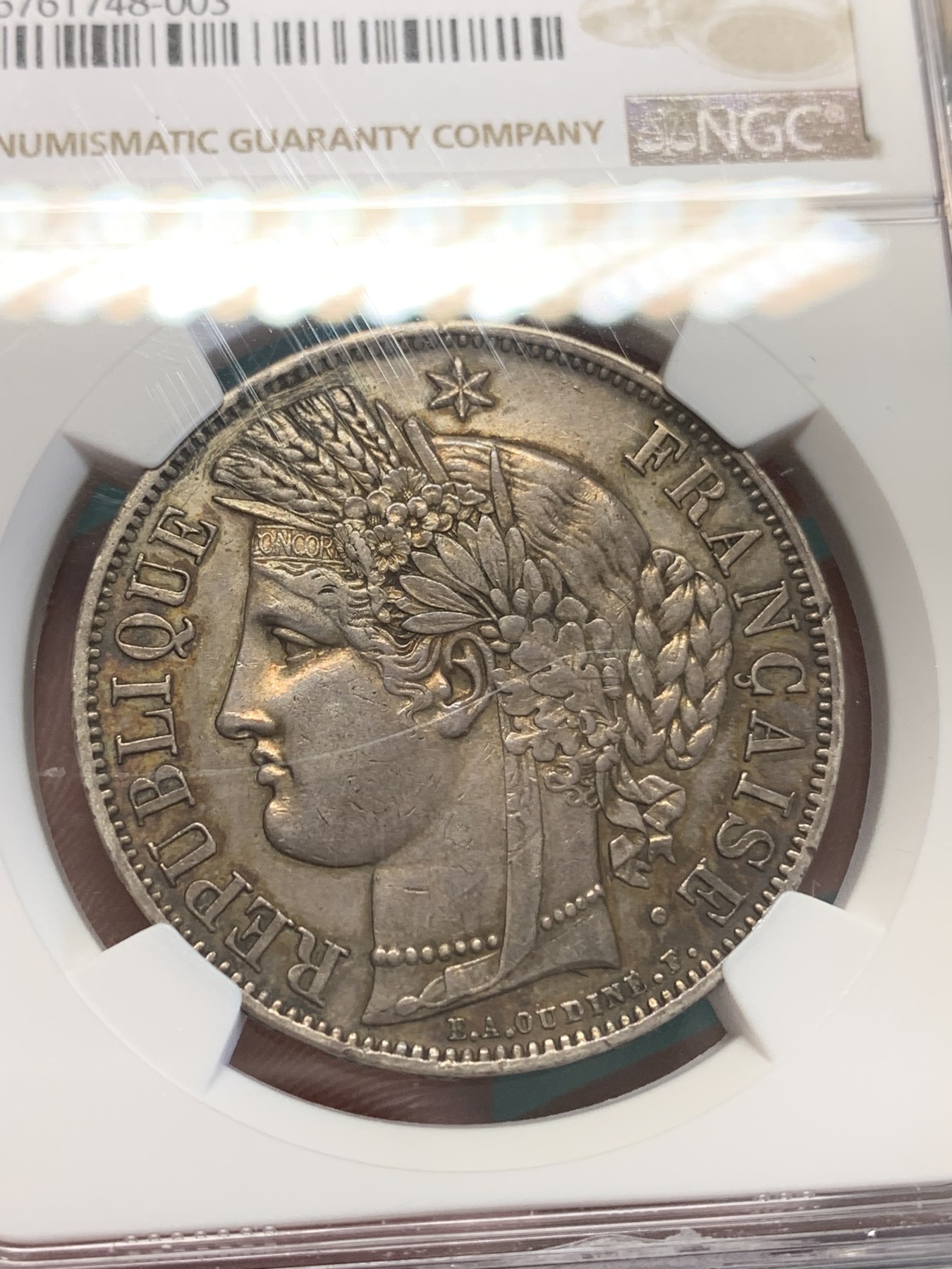 《竞宝斋》第193场-周日，周一 2场 (全场包邮) NGC AUD 法国1849年谷物女神5法郎大银币 细节见图