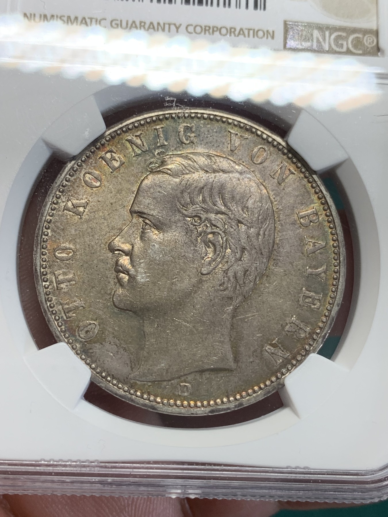 《竞宝斋》第193场-周日，周一 2场 (全场包邮) NGC-MS62 德国 1913-D 巴伐利亚奥托一世 5马克 极品五彩包浆 非常养眼的一枚