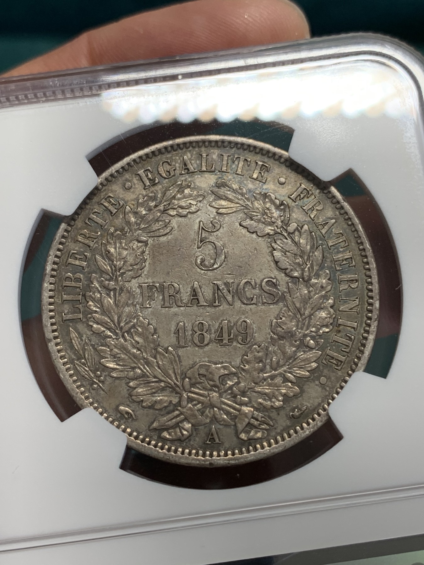 《竞宝斋》第193场-周日，周一 2场 (全场包邮) NGC AUD 法国1849年谷物女神5法郎大银币 细节见图