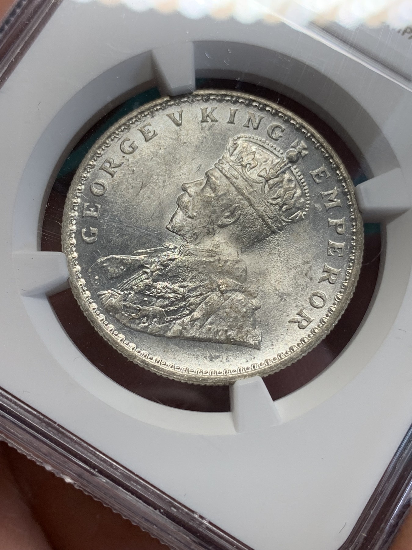 《竞宝斋》第193场-周日，周一 2场 (全场包邮) NGC MS62 英属印度 1918年 C版 乔五 1卢比银币