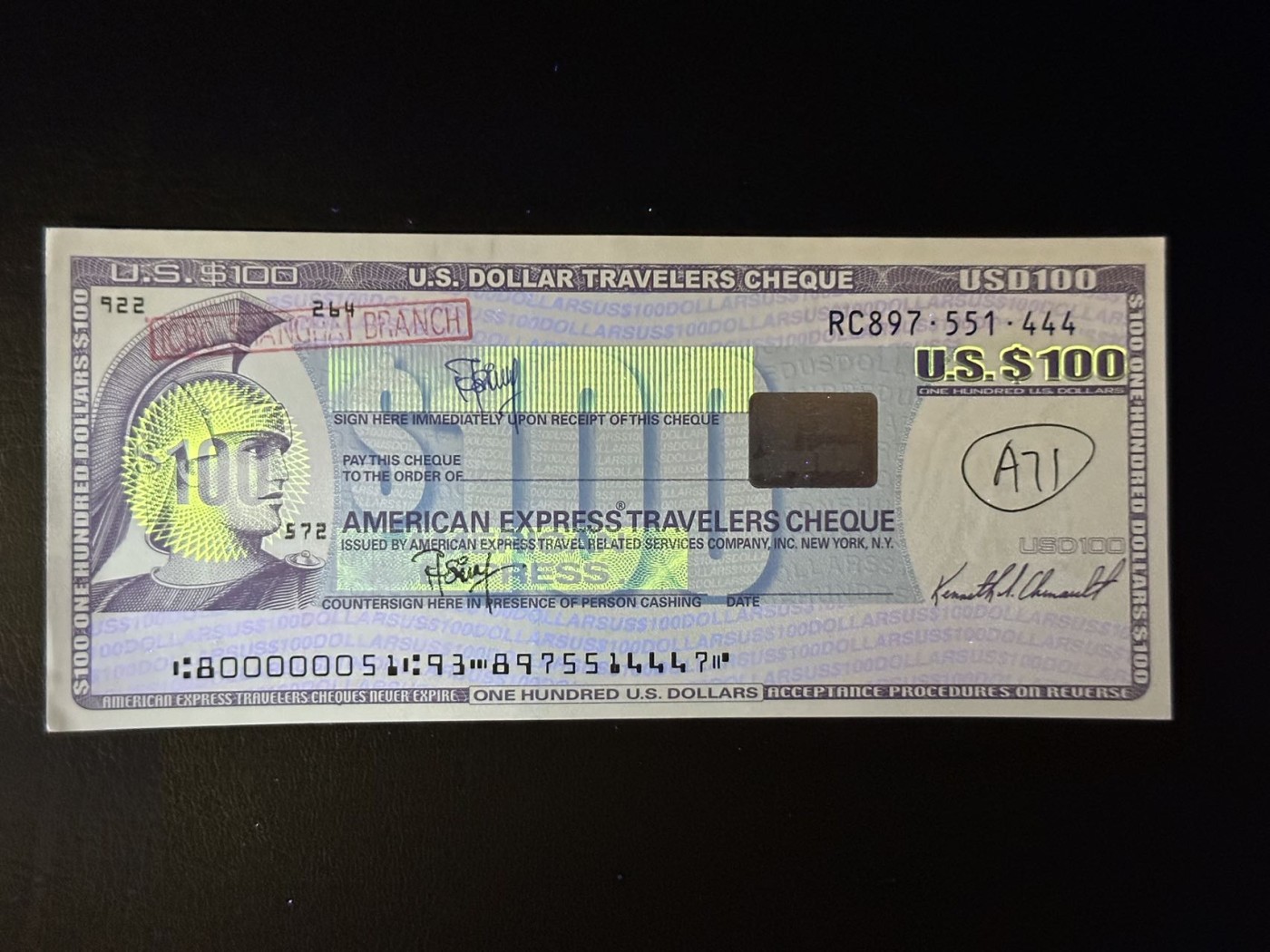 八月最后一场，第十五期大拍 美国100$旅行支票豹子号，罗马兵头像