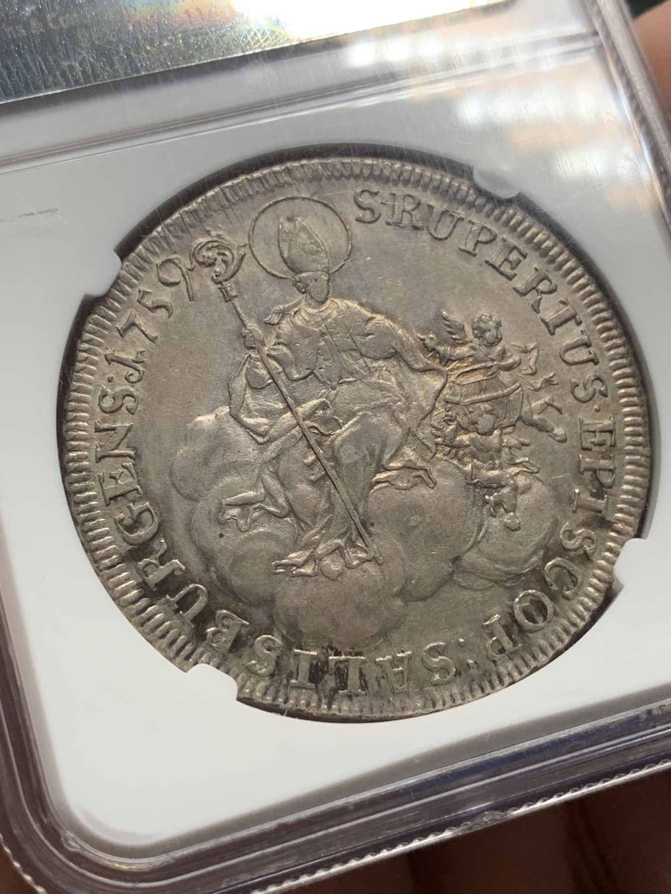《竞宝斋》第193场-周日，周一 2场 (全场包邮) NGC-AU58 萨尔茨堡 1759 大主教 西吉斯蒙德 泰勒大银币