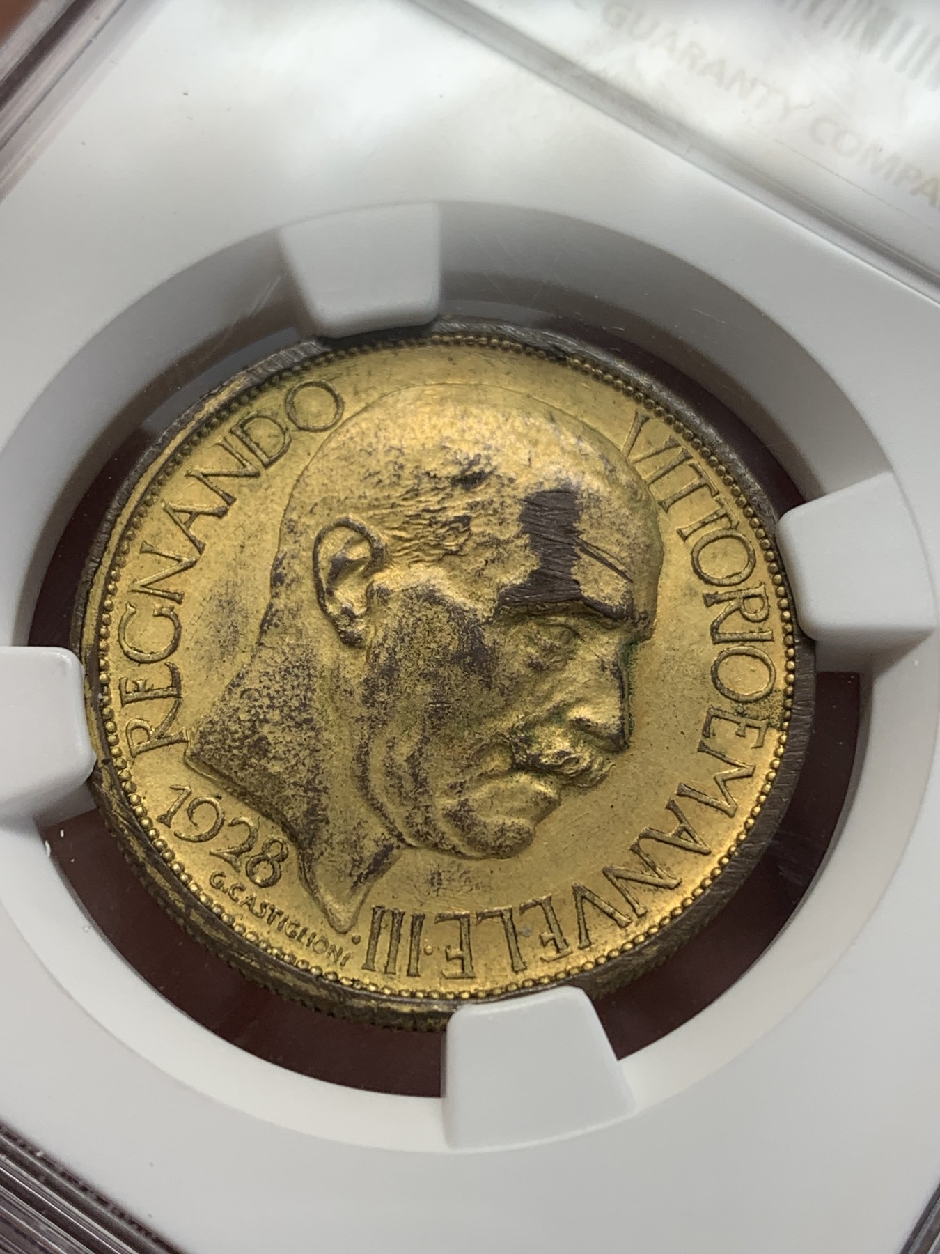 《竞宝斋》第193场-周日，周一 2场 (全场包邮) NGC-UNC 意大利 1928年 米兰世博会铜镀金2里拉 镀金样币