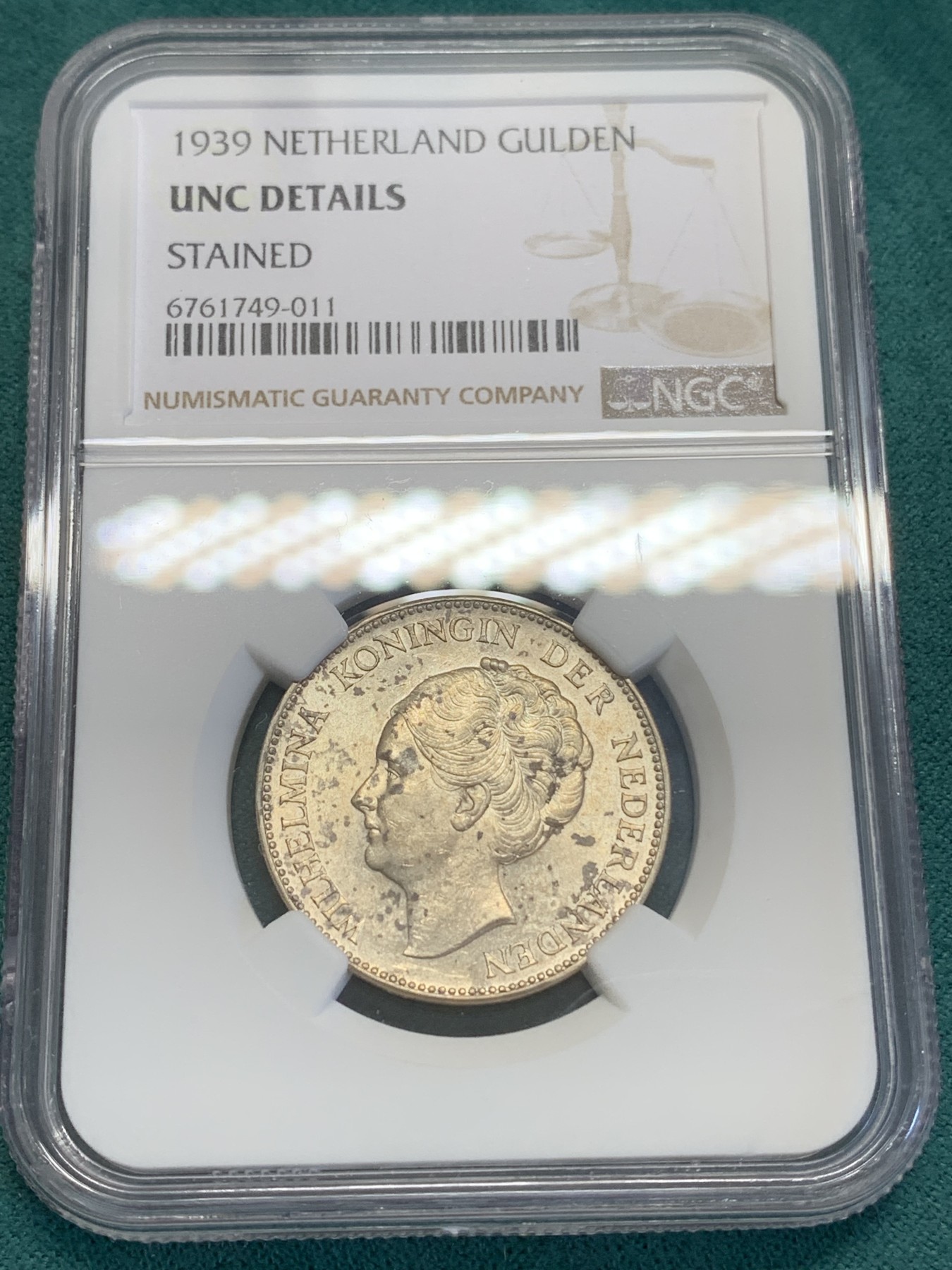 《竞宝斋》第193场-周日，周一 2场 (全场包邮) NGC-UNCD 荷兰1939年 威廉明娜1盾银币