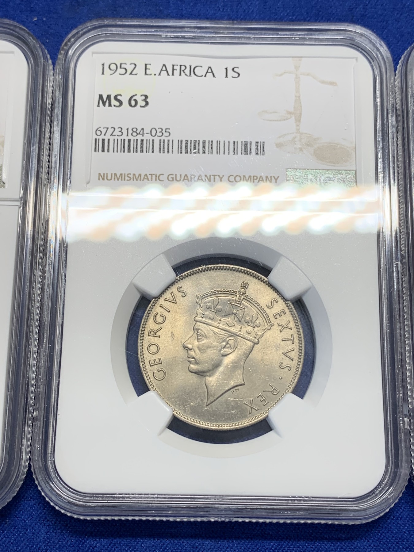 《竞宝斋》第193场-周日，周一 2场 (全场包邮) 3枚一组 NGC-MS62英属南非女王1便士铜币，光度好低评+NGC-MS65英属锡兰乔六1分铜币，高分不多见+NGC-MS63英属东非1先令，好品带分少见