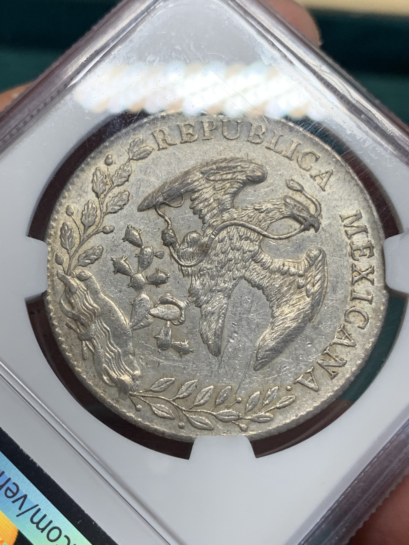 《竞宝斋》第193场-周日，周一 2场 (全场包邮) NGC-AU55 墨西哥 花边鹰洋 8瑞尔银币 1894 HO FG 稀少厂别 铸造量仅50万枚