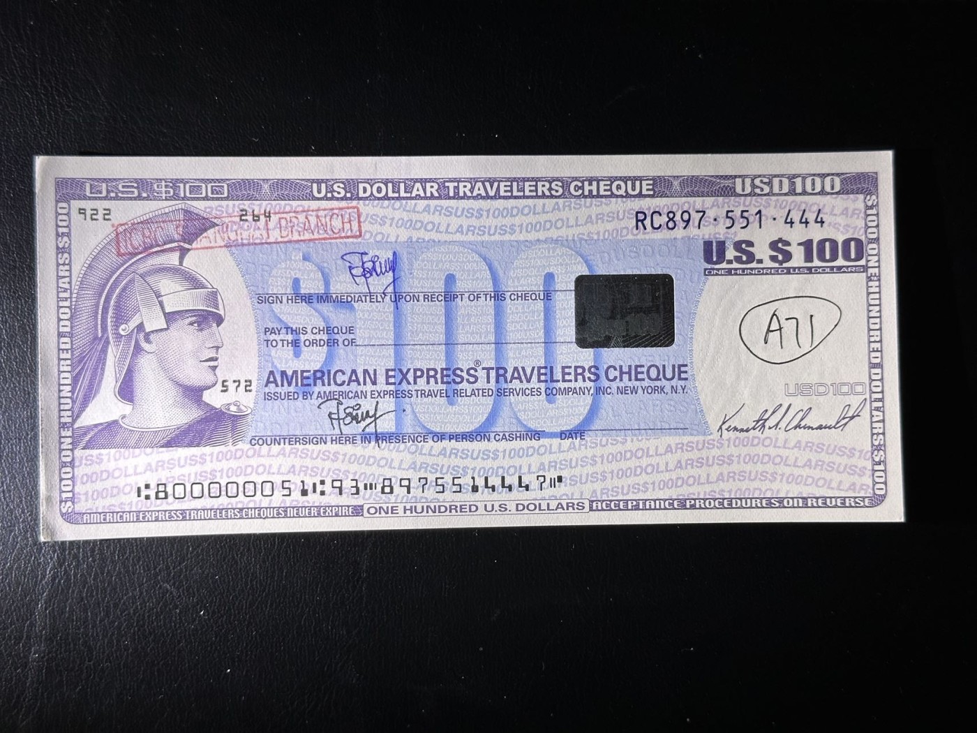 八月最后一场，第十五期大拍 美国100$旅行支票豹子号，罗马兵头像