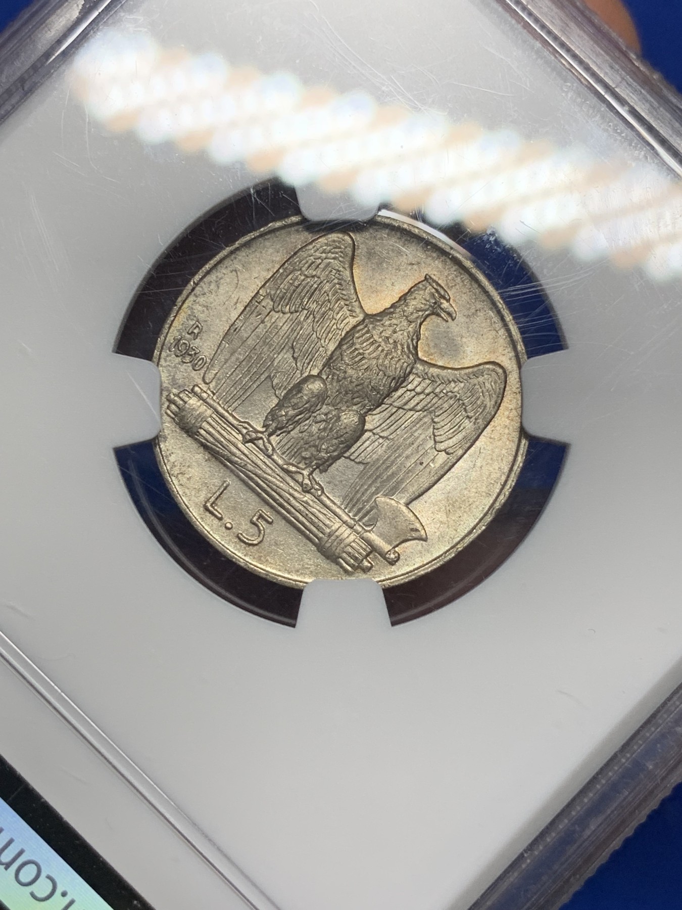 《竞宝斋》第193场-周日，周一 2场 (全场包邮) NGC-MS63 意大利 1930年5里拉银币 束棒无磨损 非常好