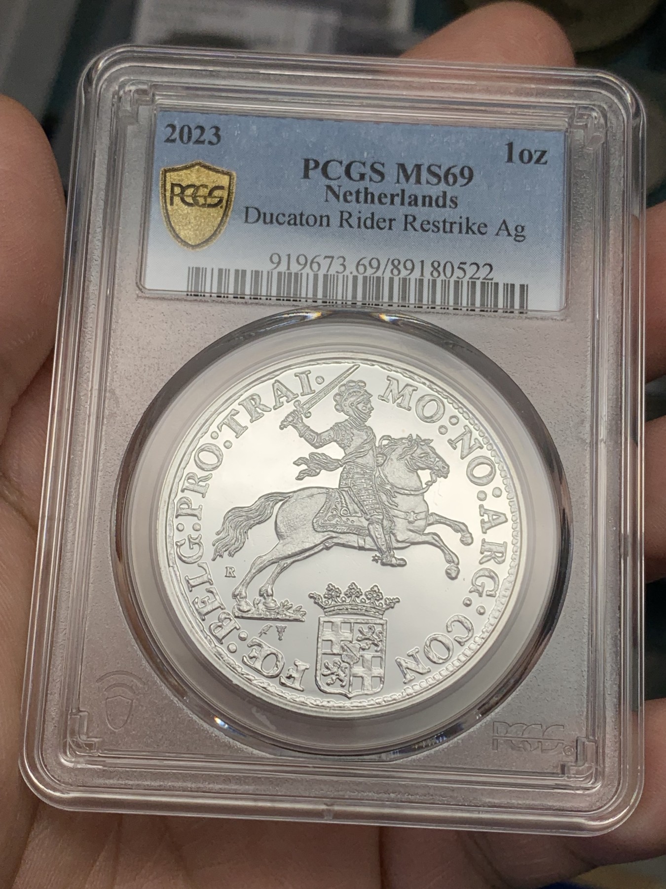 《竞宝斋》第193场-周日，周一 2场 (全场包邮) PCGS MS69 荷兰 2023 乌特勒支 大马剑 杜卡特复刻银章 1盎司