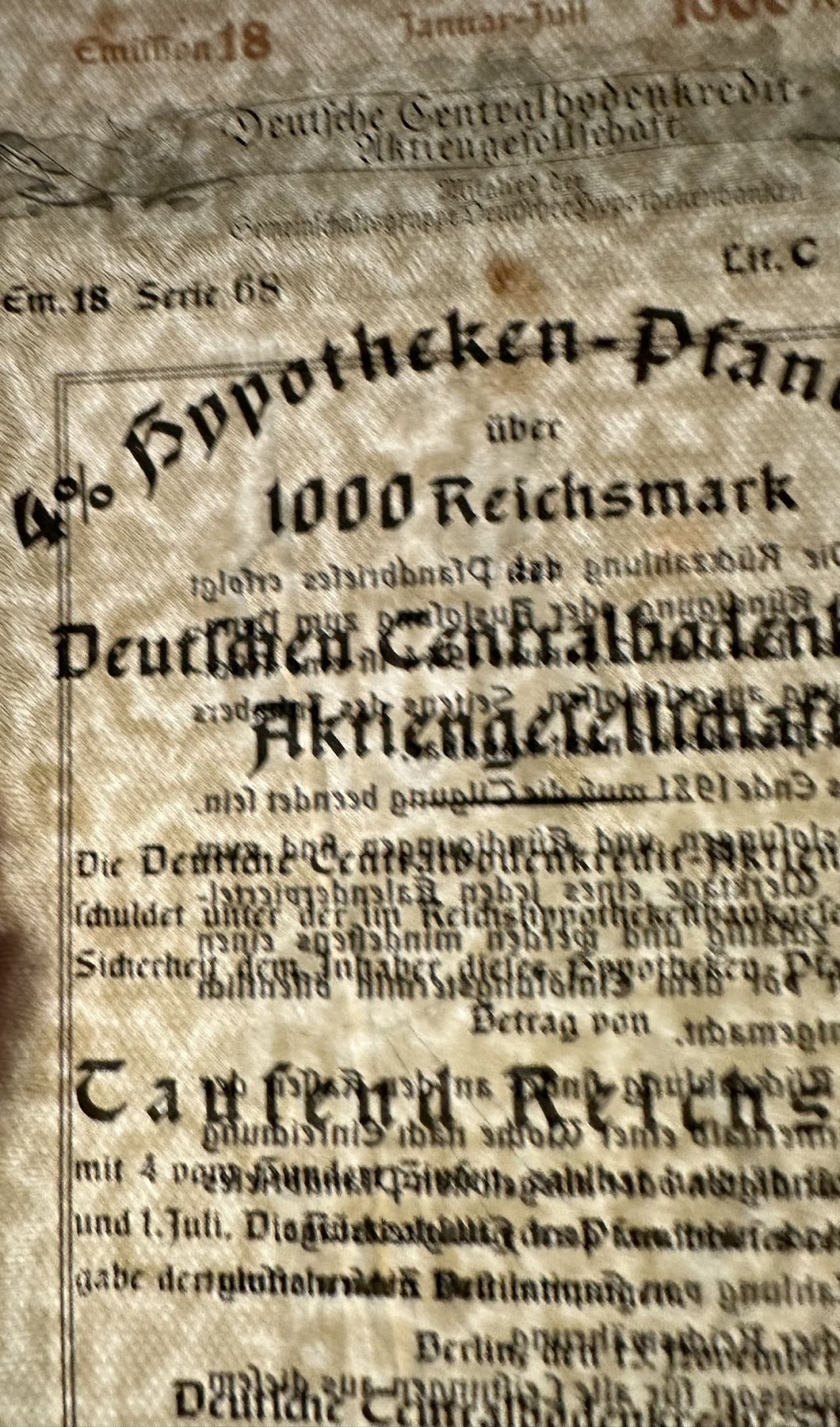 八月最后一场，第十五期大拍 超级大票幅，1000德国马克，满版水印，超级精美