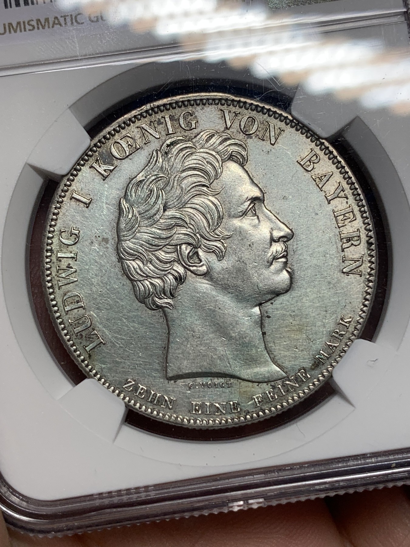 《竞宝斋》第193场-周日，周一 2场 (全场包邮) NGC UNC 德国 巴伐利亚  1829年 通商条约纪念泰勒 少见品种 细节保存的很不错