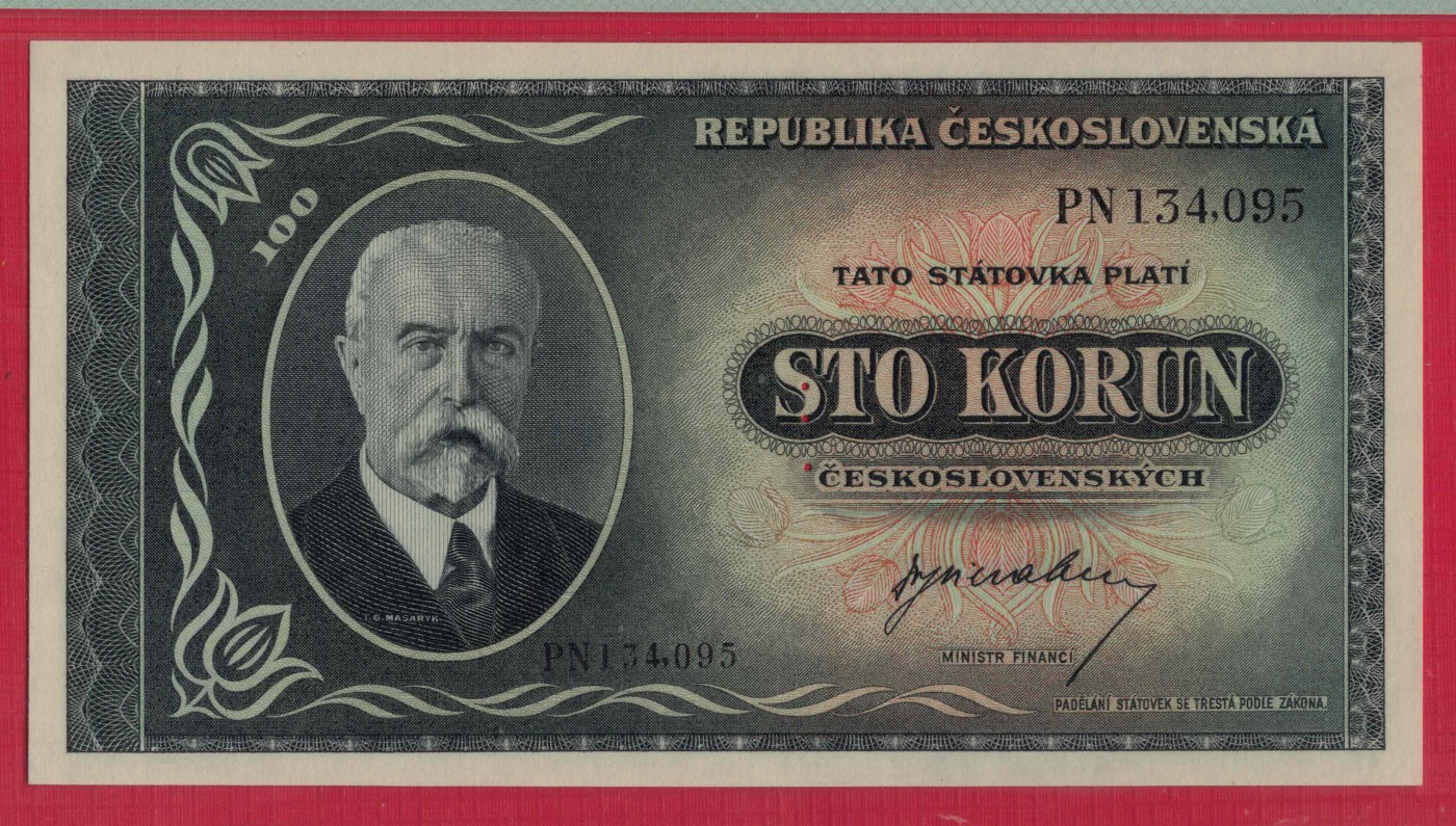 捷克斯洛伐克100克朗 1945年 打孔 样票 票样 样钞 P-63s 欧洲 实物图 UNC