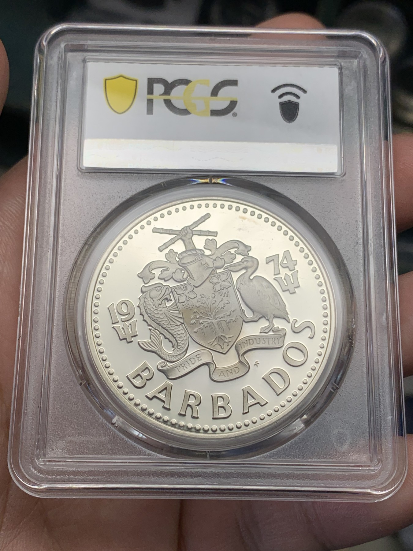 《竞宝斋》第193场-周日，周一 2场 (全场包邮) PCGS PR68DCAM 巴巴多斯 1974 海神 10元 大银币