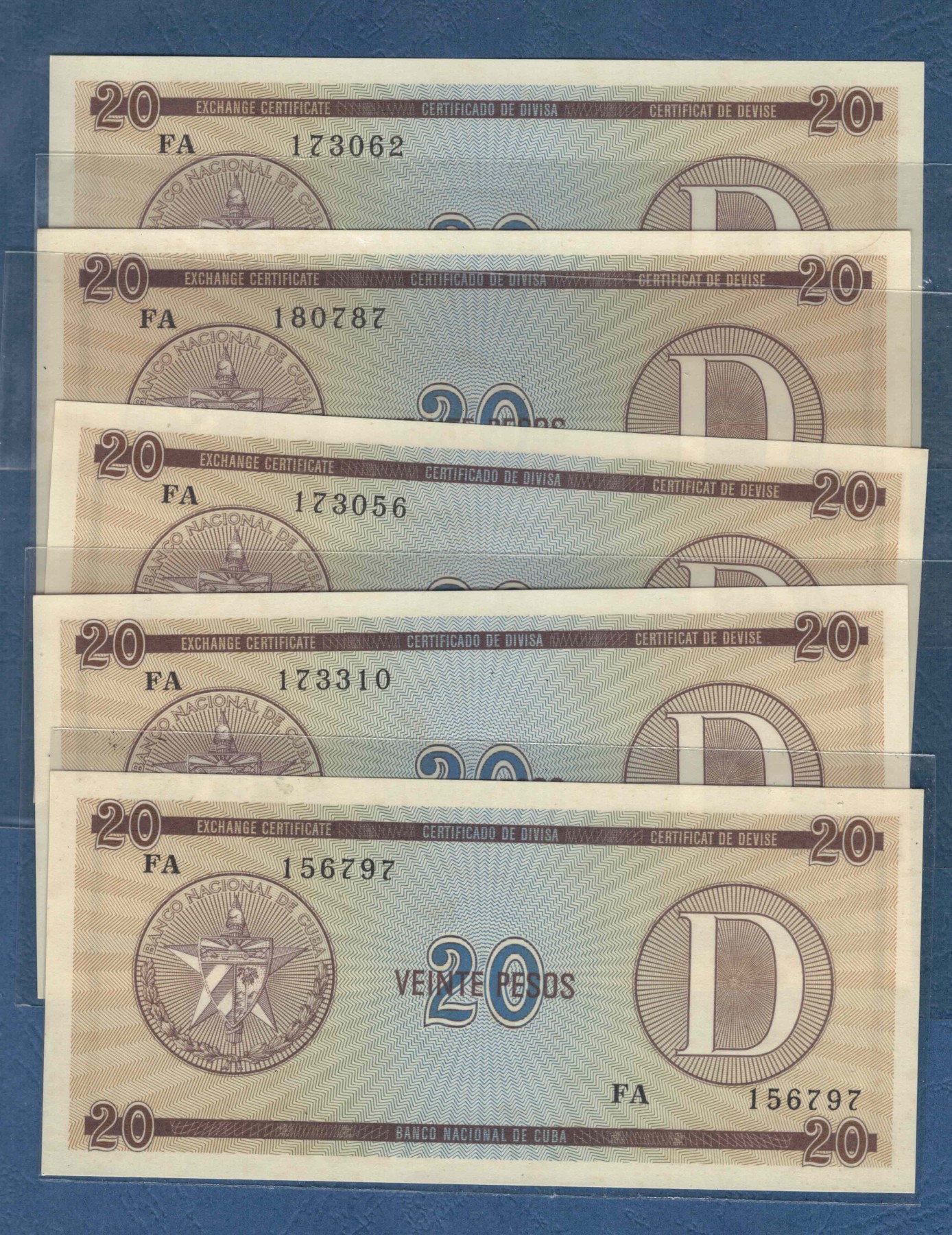 古巴20比索 1985年 外汇券 D版 克劳斯P-FX36 无4 美洲纸币 实物图 UNC