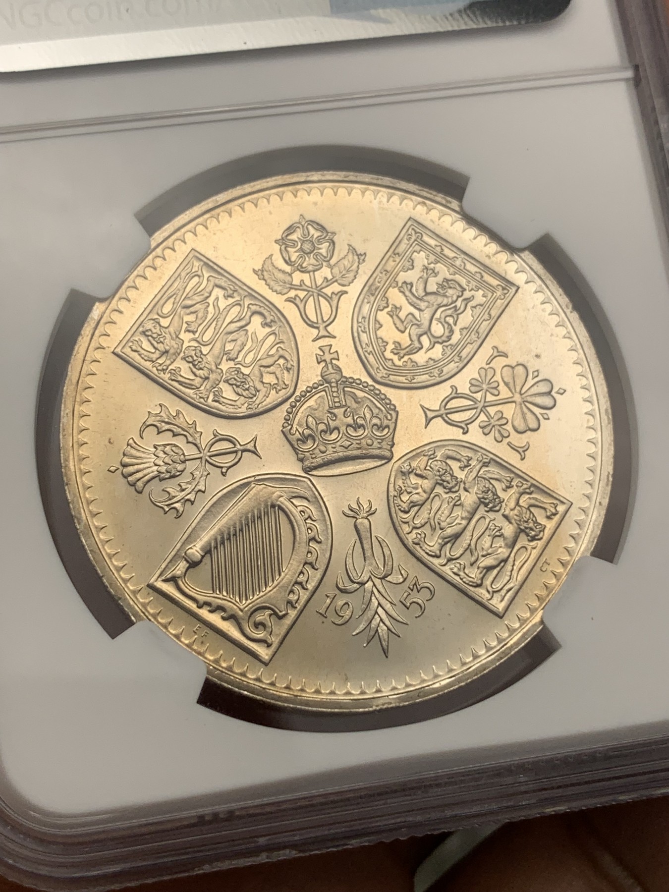 《竞宝斋》第193场-周日，周一 2场 (全场包邮) NGC-PF65，1953年英国伊丽莎白二世加冕精制克朗，高分