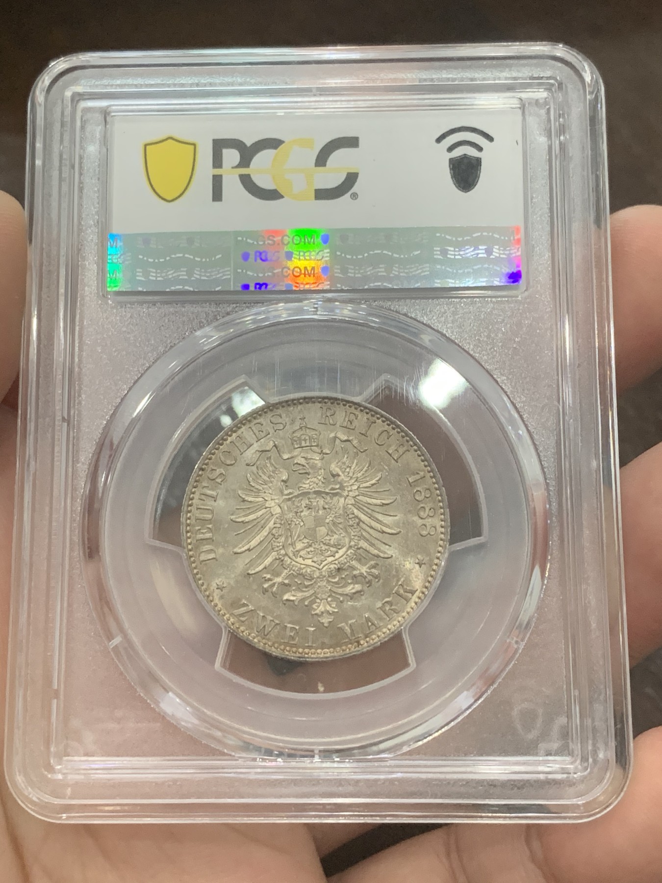 《竞宝斋》第193场-周日，周一 2场 (全场包邮) PCGS-MS63 德国普鲁士 1888年弗德里希2马克 银币