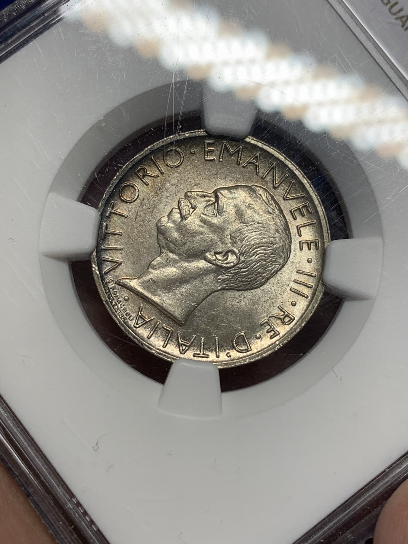 《竞宝斋》第193场-周日，周一 2场 (全场包邮) NGC-MS63 意大利 1930年5里拉银币 束棒无磨损 非常好